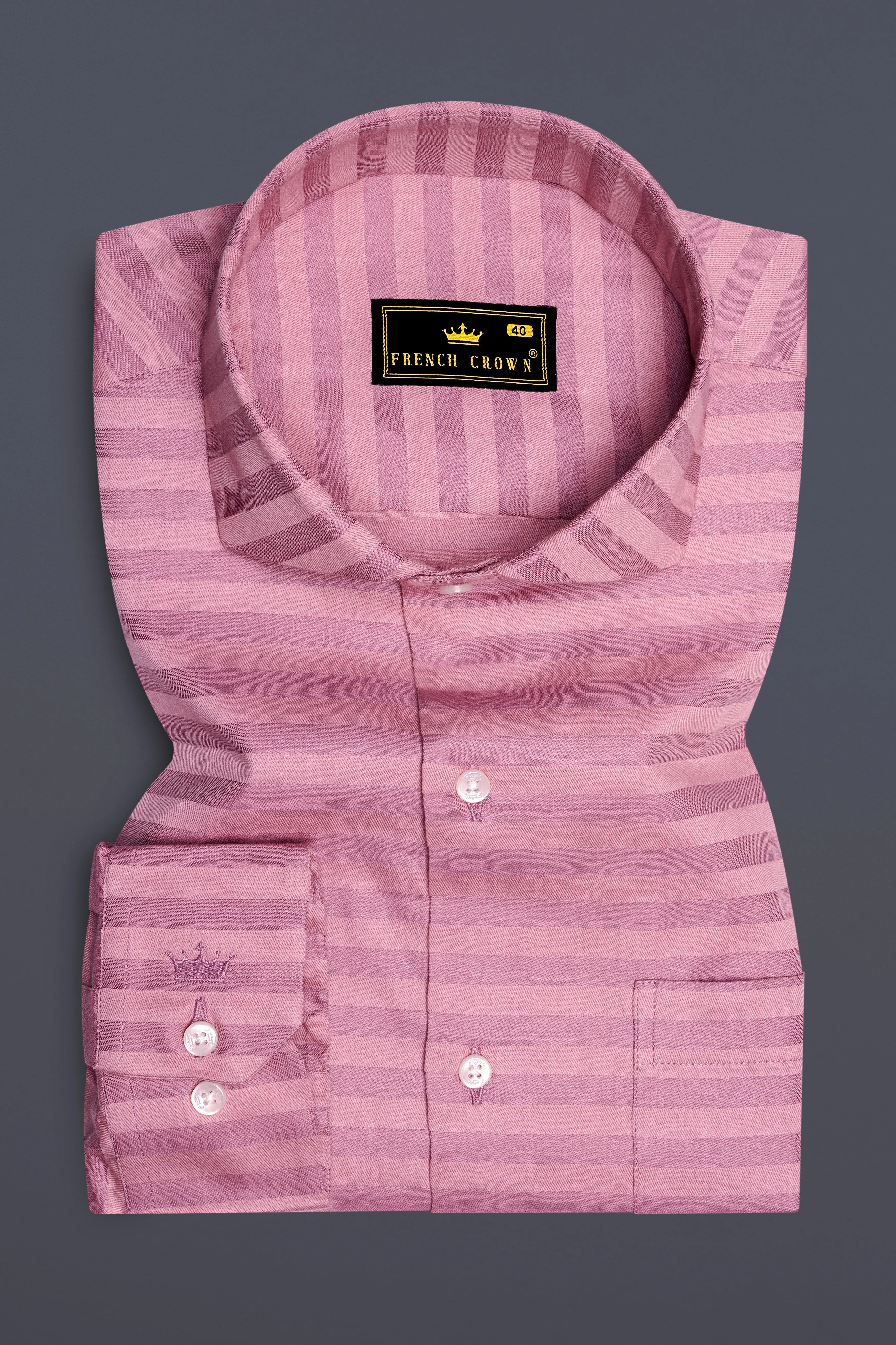 Blushoro Cadillac Pink Striped Dobby Premium Giza Cotton Dress Shirt sold by French Crown product image thumbnail 4