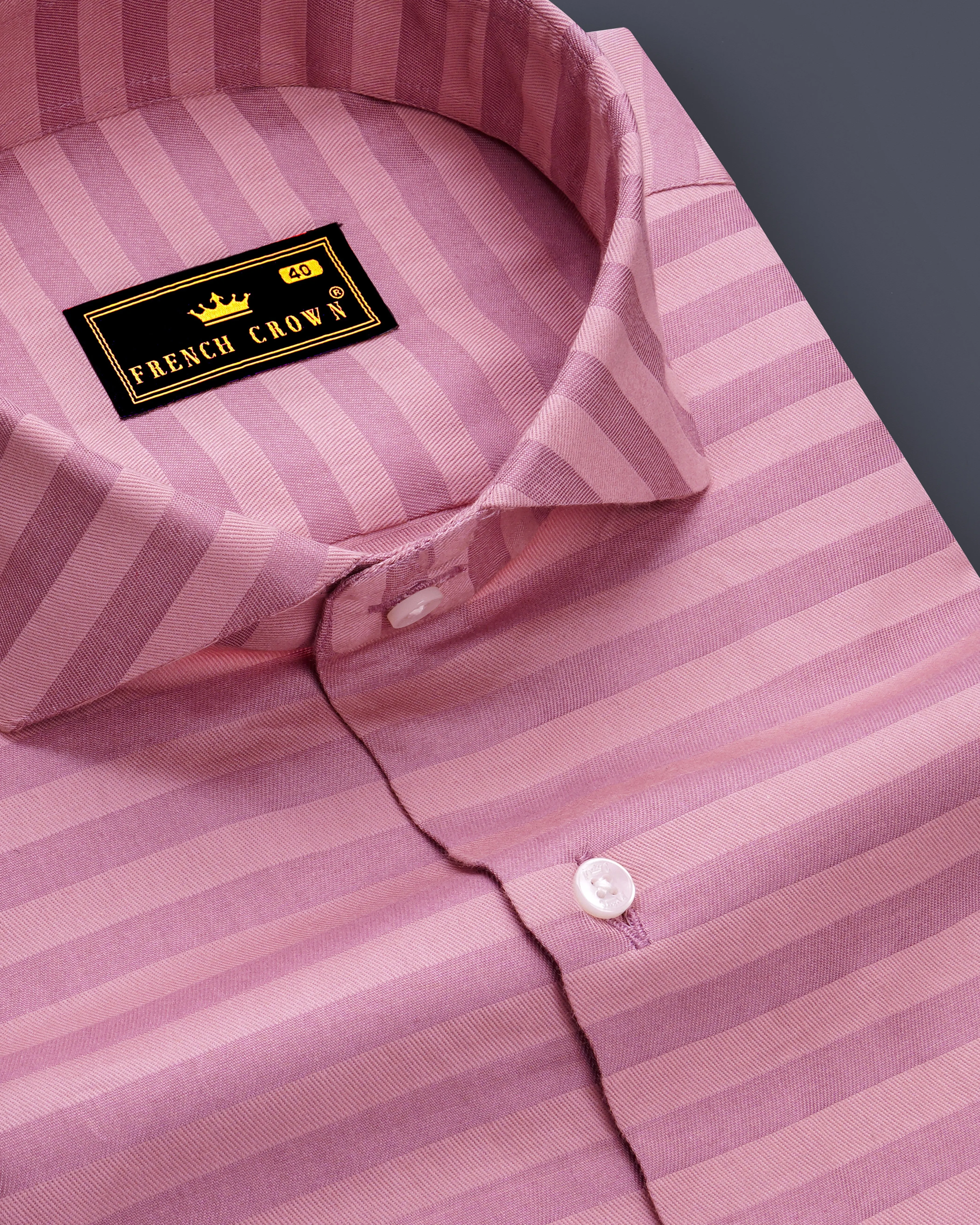 Blushoro Cadillac Pink Striped Dobby Premium Giza Cotton Dress Shirt sold by French Crown