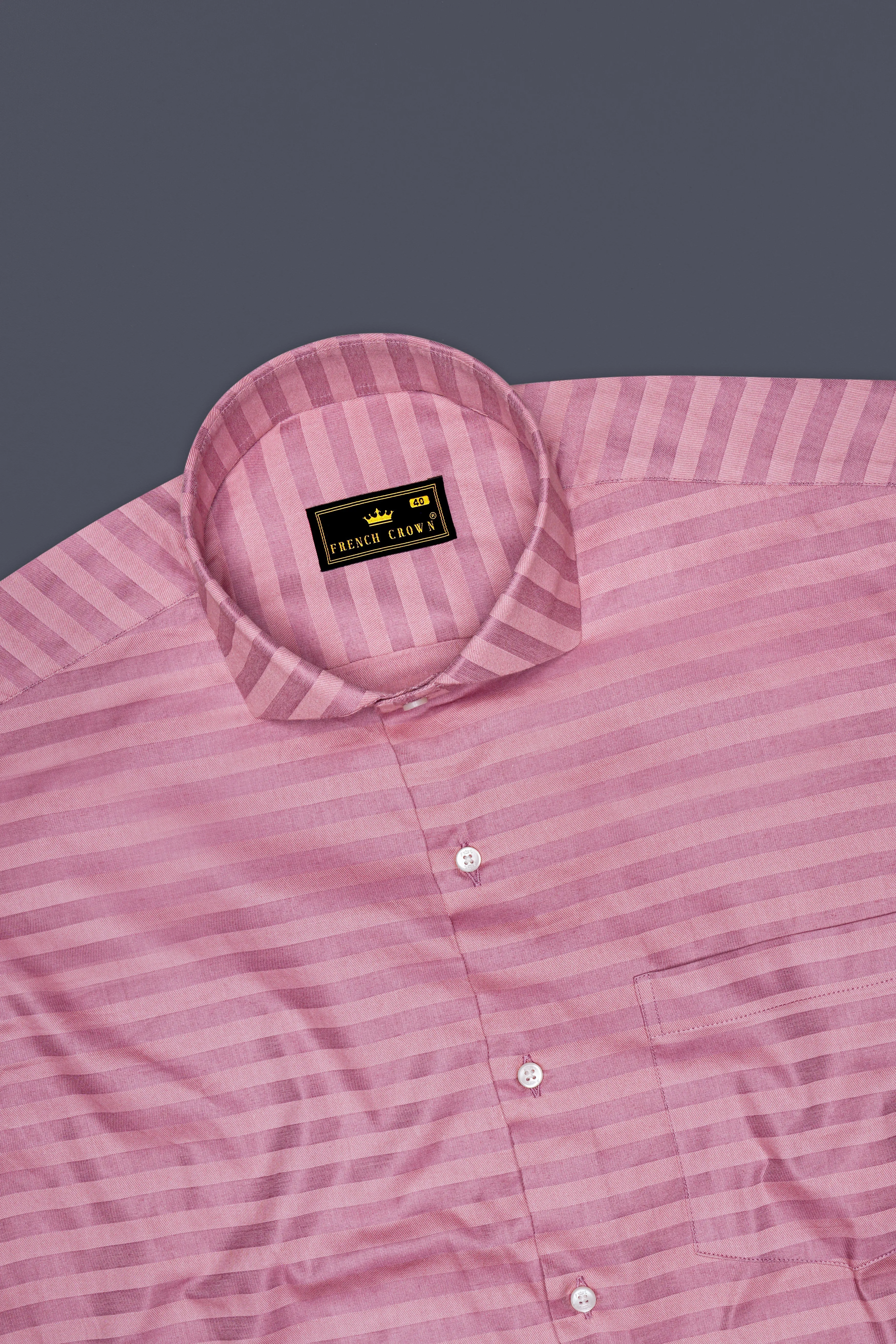 Blushoro Cadillac Pink Striped Dobby Premium Giza Cotton Dress Shirt sold by French Crown product image thumbnail 5