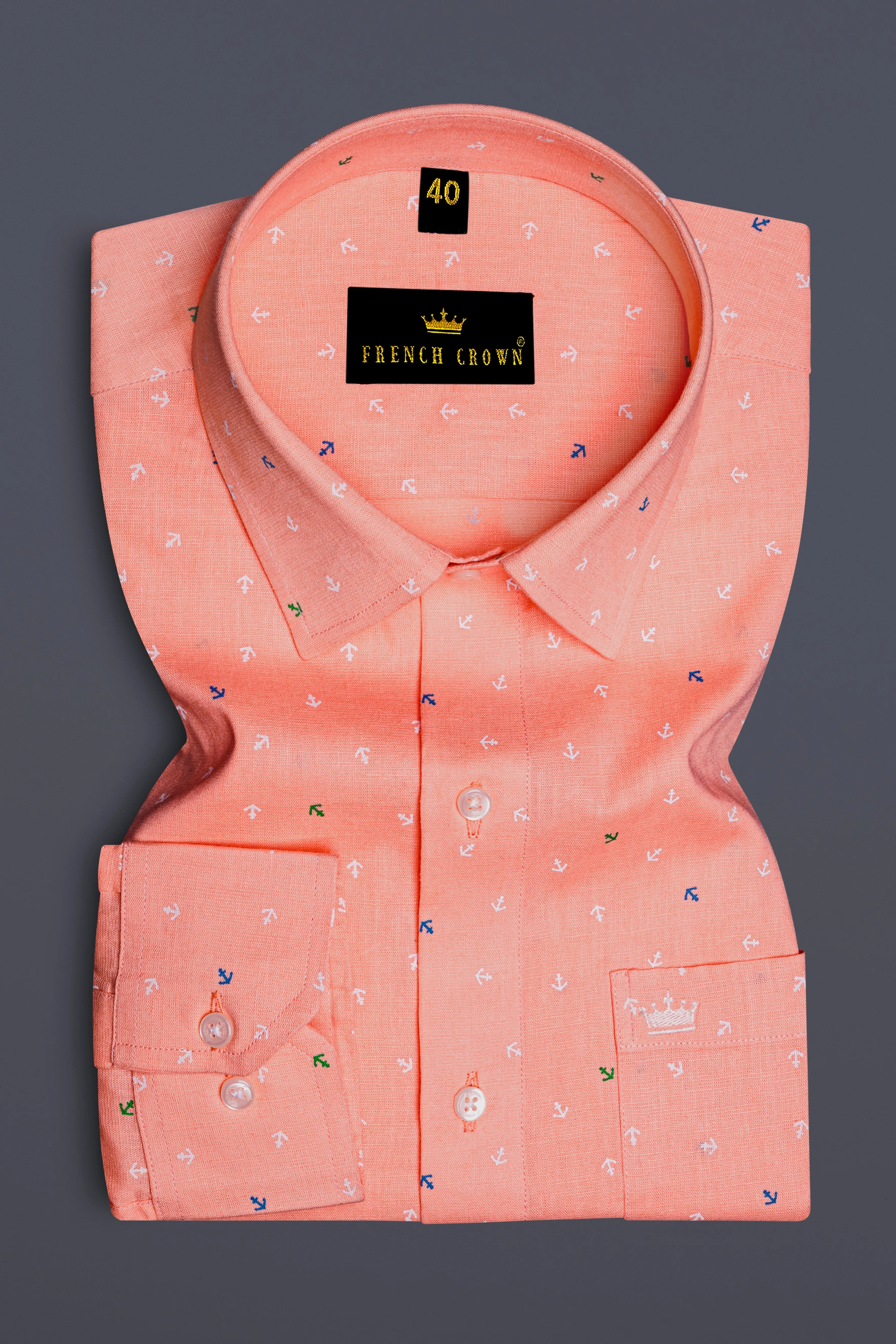 Marivon Tumbleweed Peach Printed Anchor Printed Luxurious Linen Dress Shirt sold by French Crown product image thumbnail 4