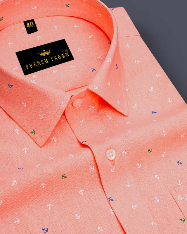 Marivon Tumbleweed Peach Printed Anchor Printed Luxurious Linen Dress Shirt sold by French Crown
