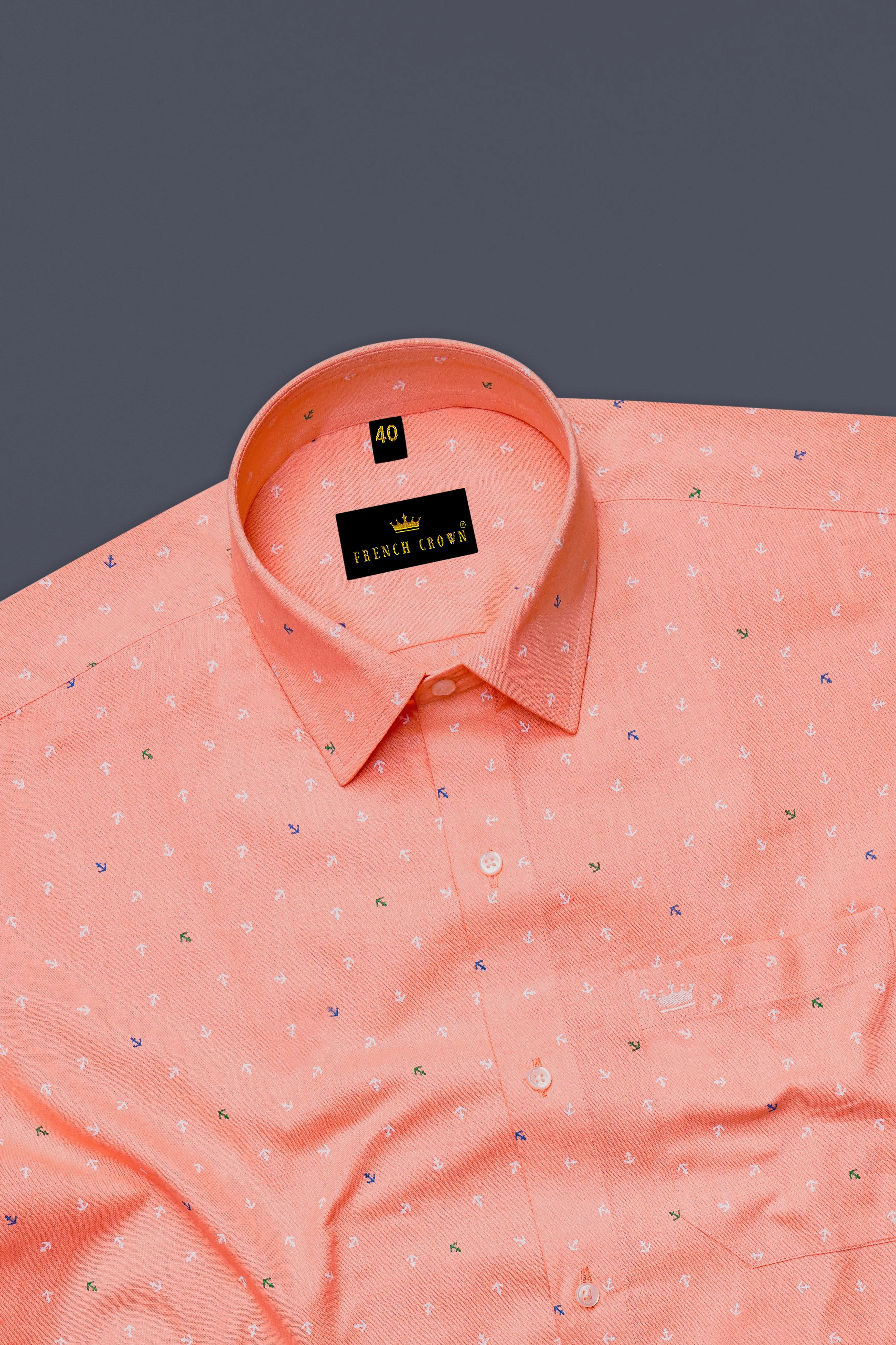 Marivon Tumbleweed Peach Printed Anchor Printed Luxurious Linen Dress Shirt sold by French Crown product image thumbnail 5