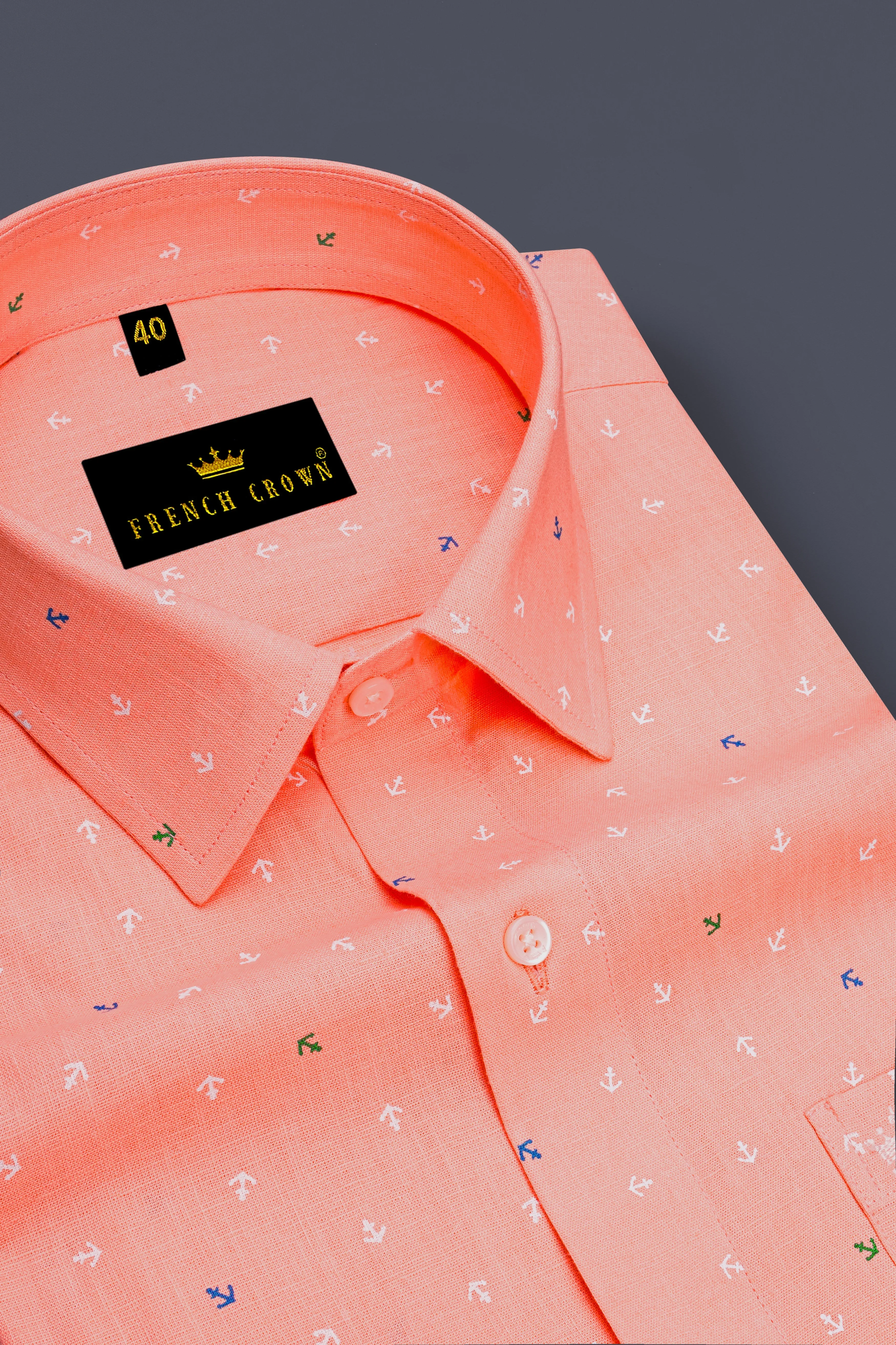 Marivon Tumbleweed Peach Printed Anchor Printed Luxurious Linen Dress Shirt sold by French Crown product image thumbnail 2