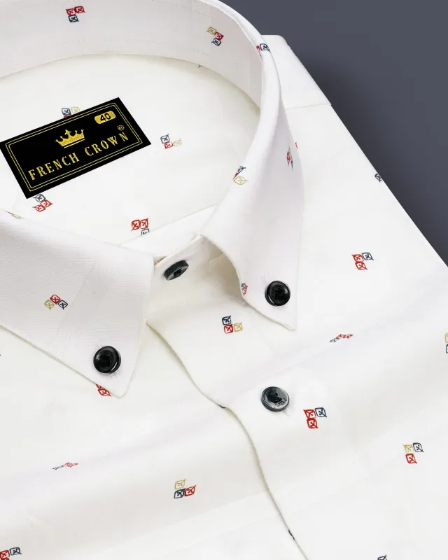 Lumoro Bright White Printed Dobby Premium Giza Cotton Dress Shirt sold by French Crown