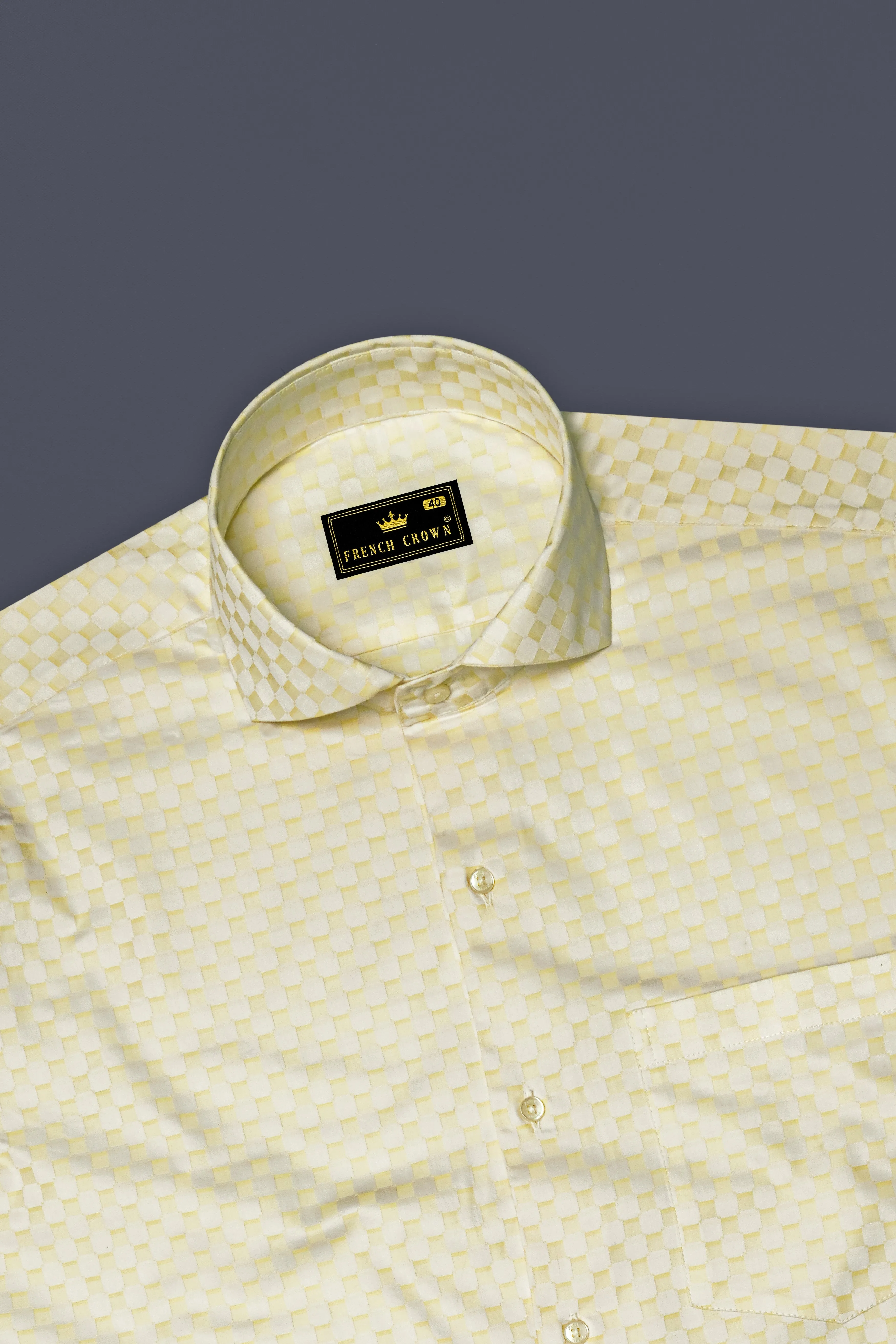 Aureno Raffia Yellow Jacquard Textured Premium Cotton Dress Shirt sold by French Crown product image thumbnail 5