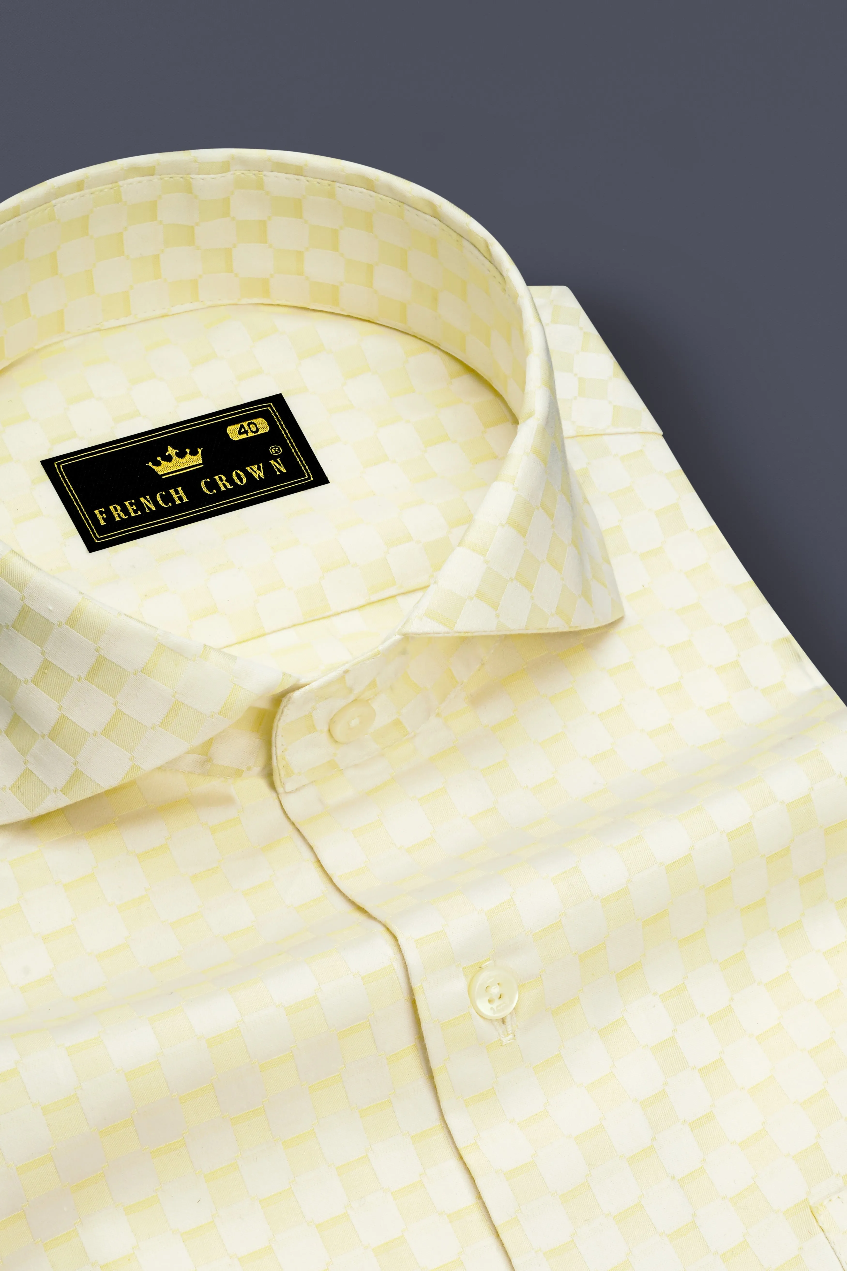 Aureno Raffia Yellow Jacquard Textured Premium Cotton Dress Shirt sold by French Crown product image thumbnail 2