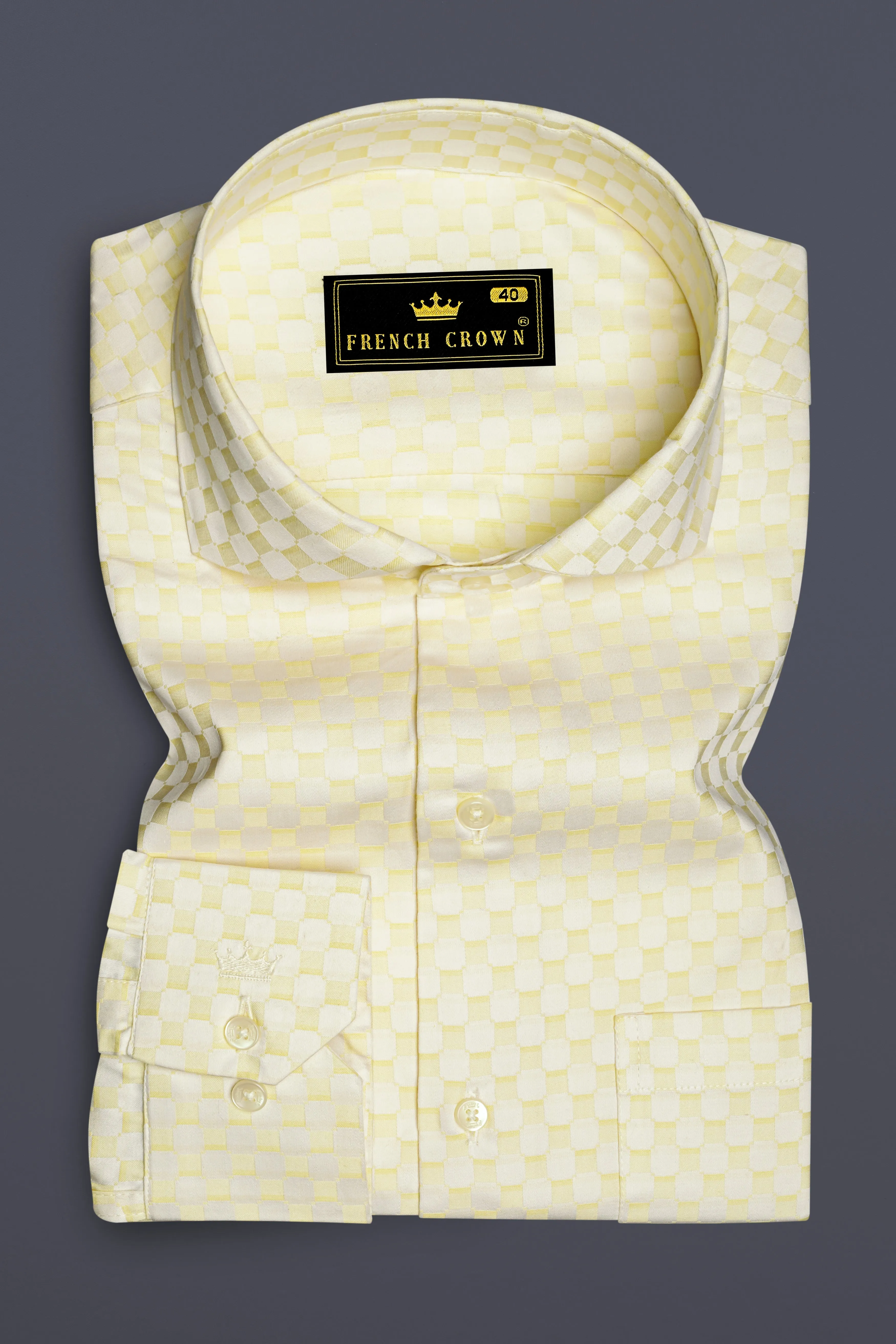 Aureno Raffia Yellow Jacquard Textured Premium Cotton Dress Shirt sold by French Crown product image thumbnail 4