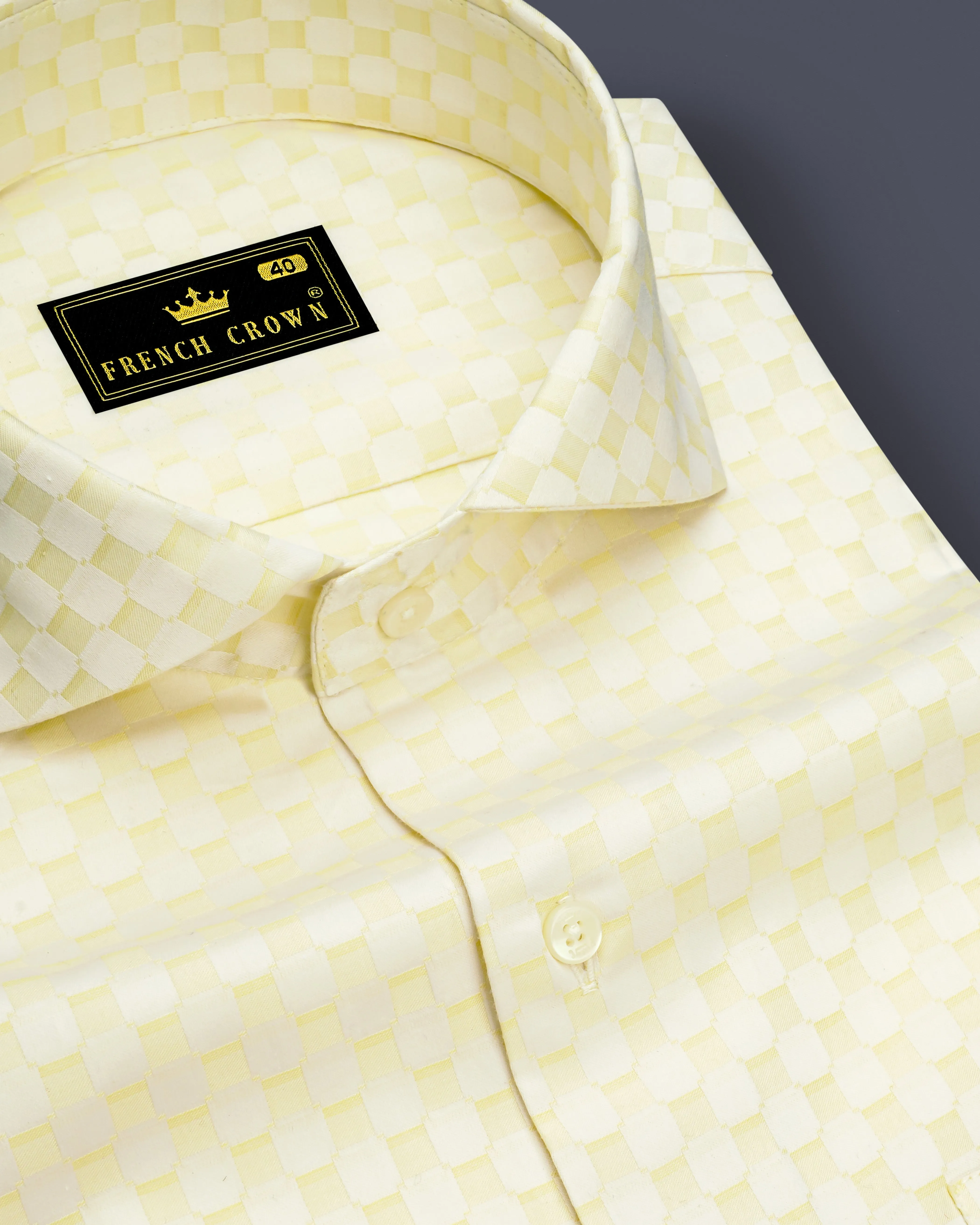 Aureno Raffia Yellow Jacquard Textured Premium Cotton Dress Shirt sold by French Crown