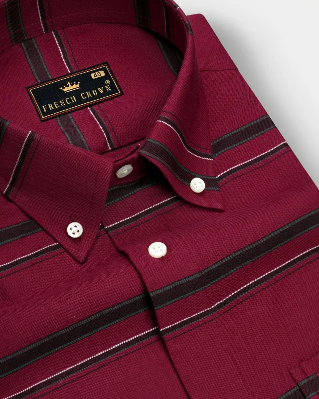 Brunoro Moccaccino Maroon Striped Oxford Premium Cotton Casual Shirt sold by French Crown