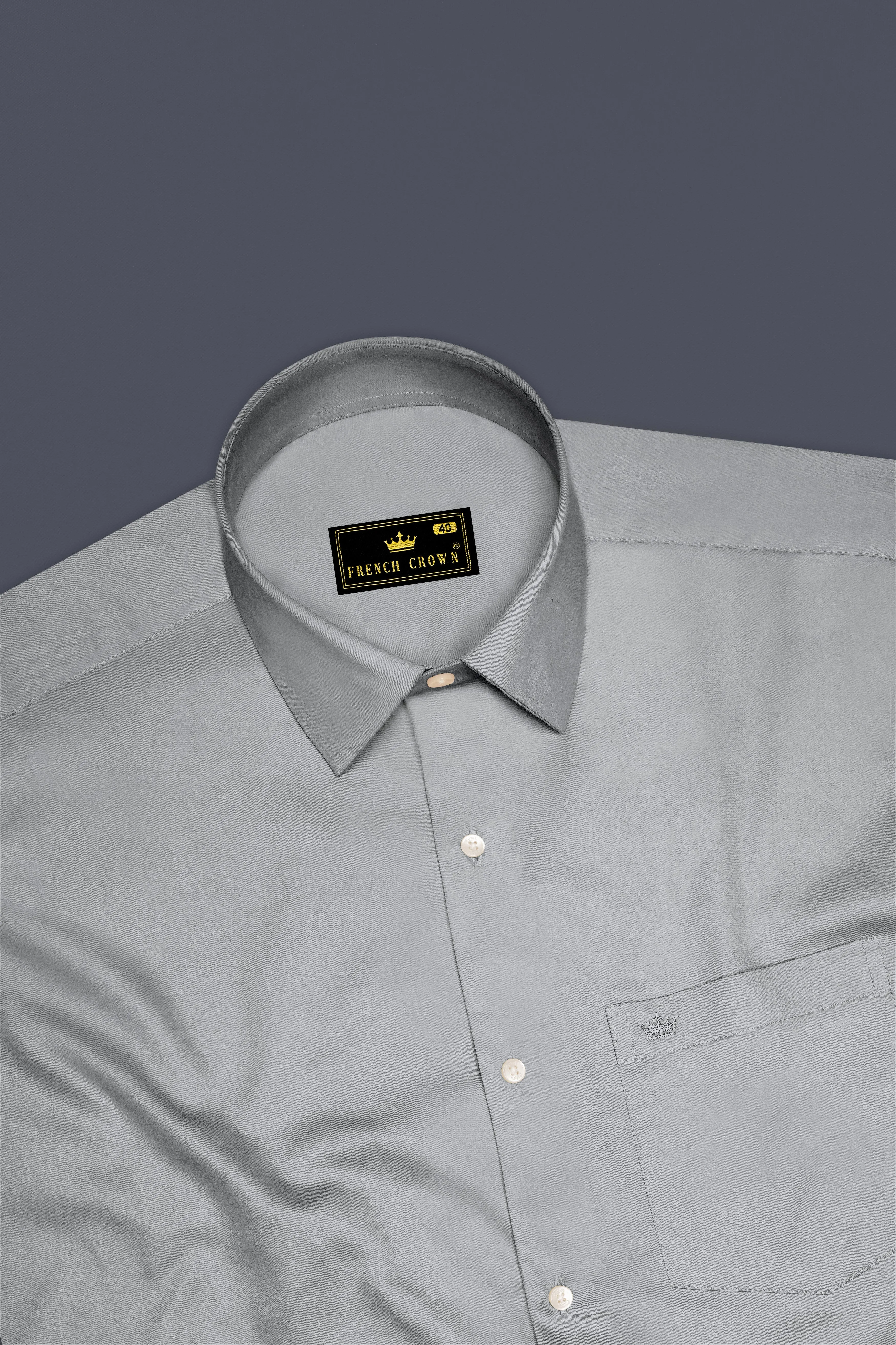 Silvoro Martini Gray Subtle Sheen Super Soft Premium Cotton Dress Shirt sold by French Crown product image thumbnail 5
