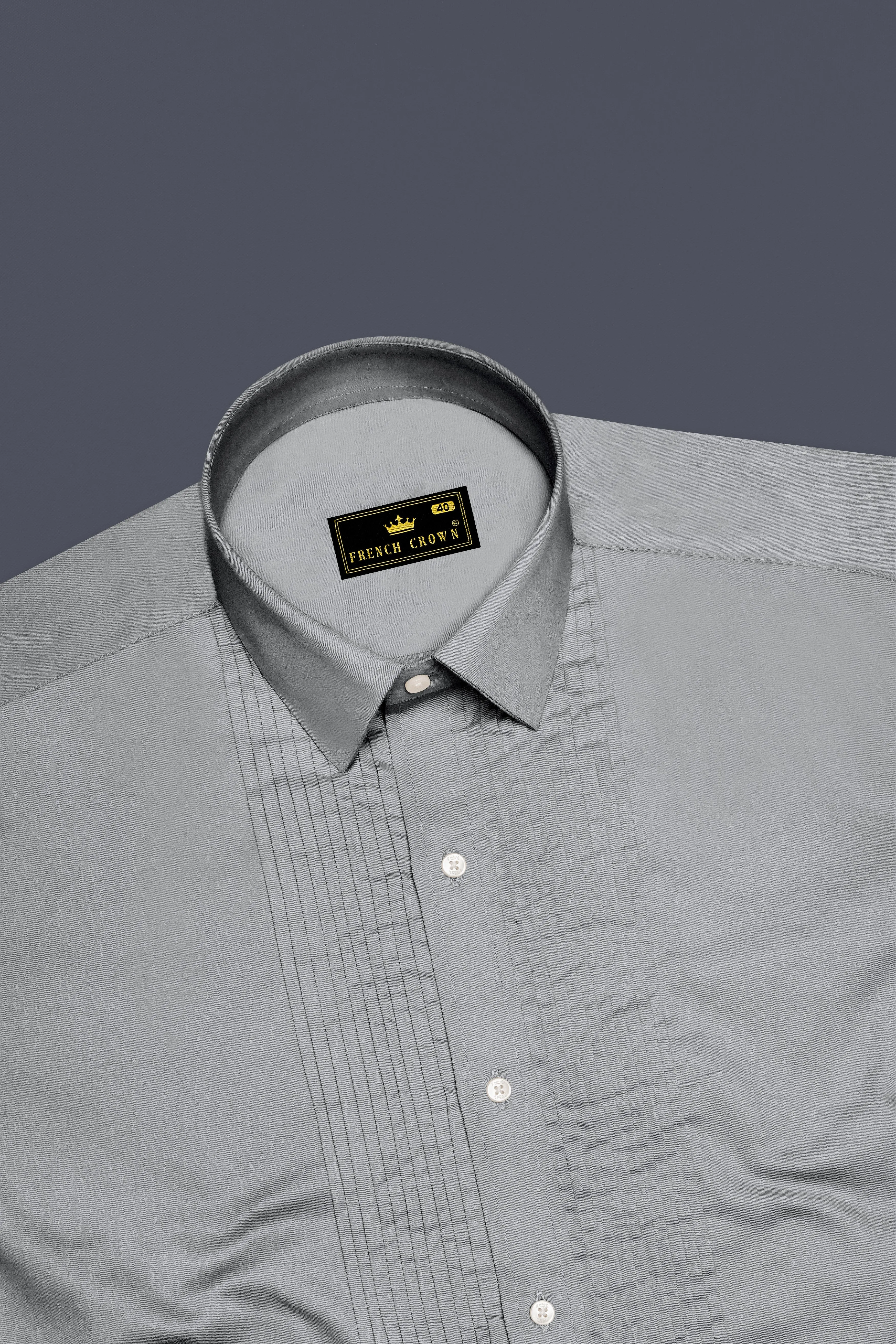 Silvoro Martini Gray Subtle Sheen Super Soft Premium Cotton Tuxedo Dress Shirt sold by French Crown product image thumbnail 5