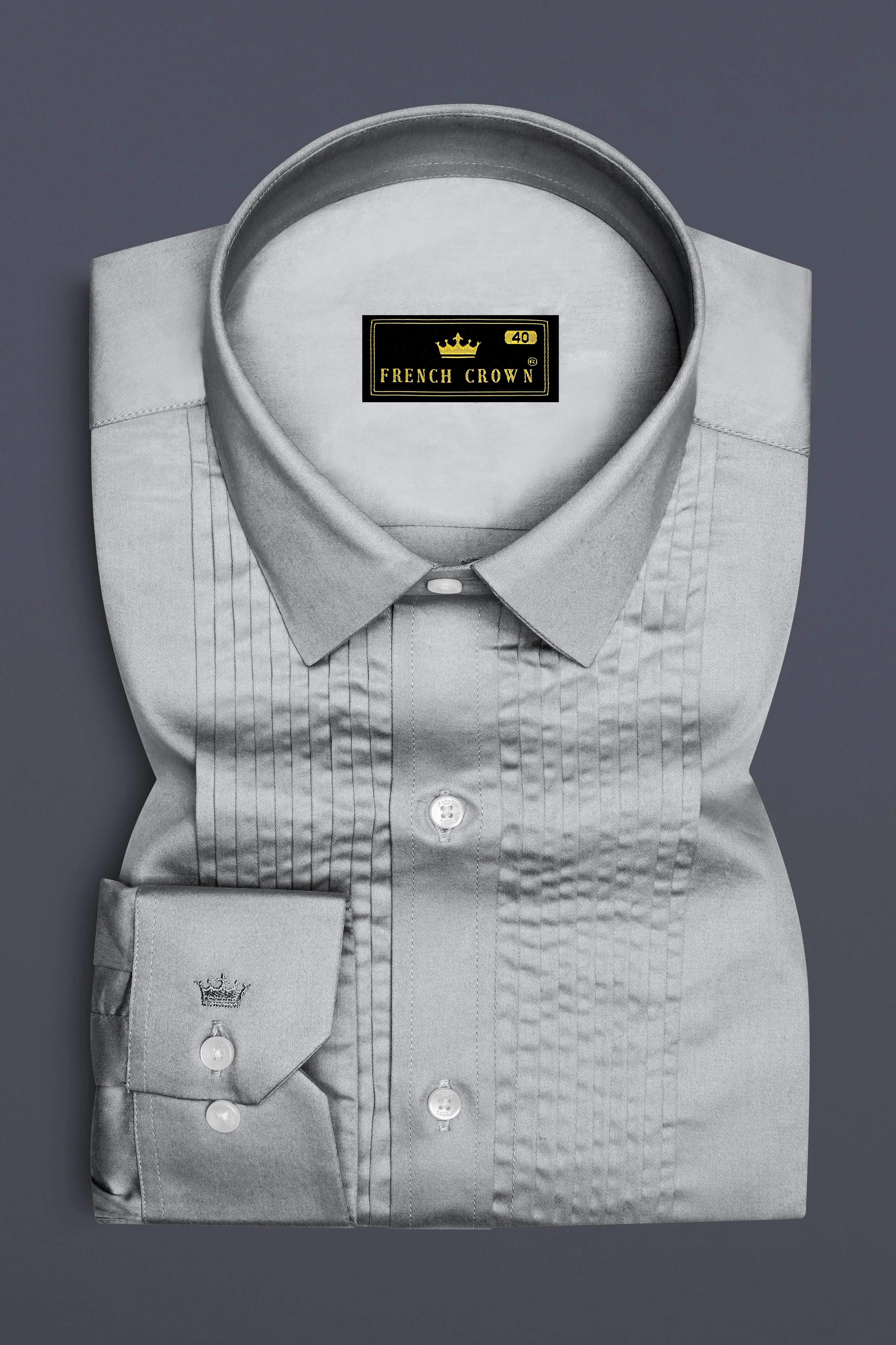 Silvoro Martini Gray Subtle Sheen Super Soft Premium Cotton Tuxedo Dress Shirt sold by French Crown product image thumbnail 2