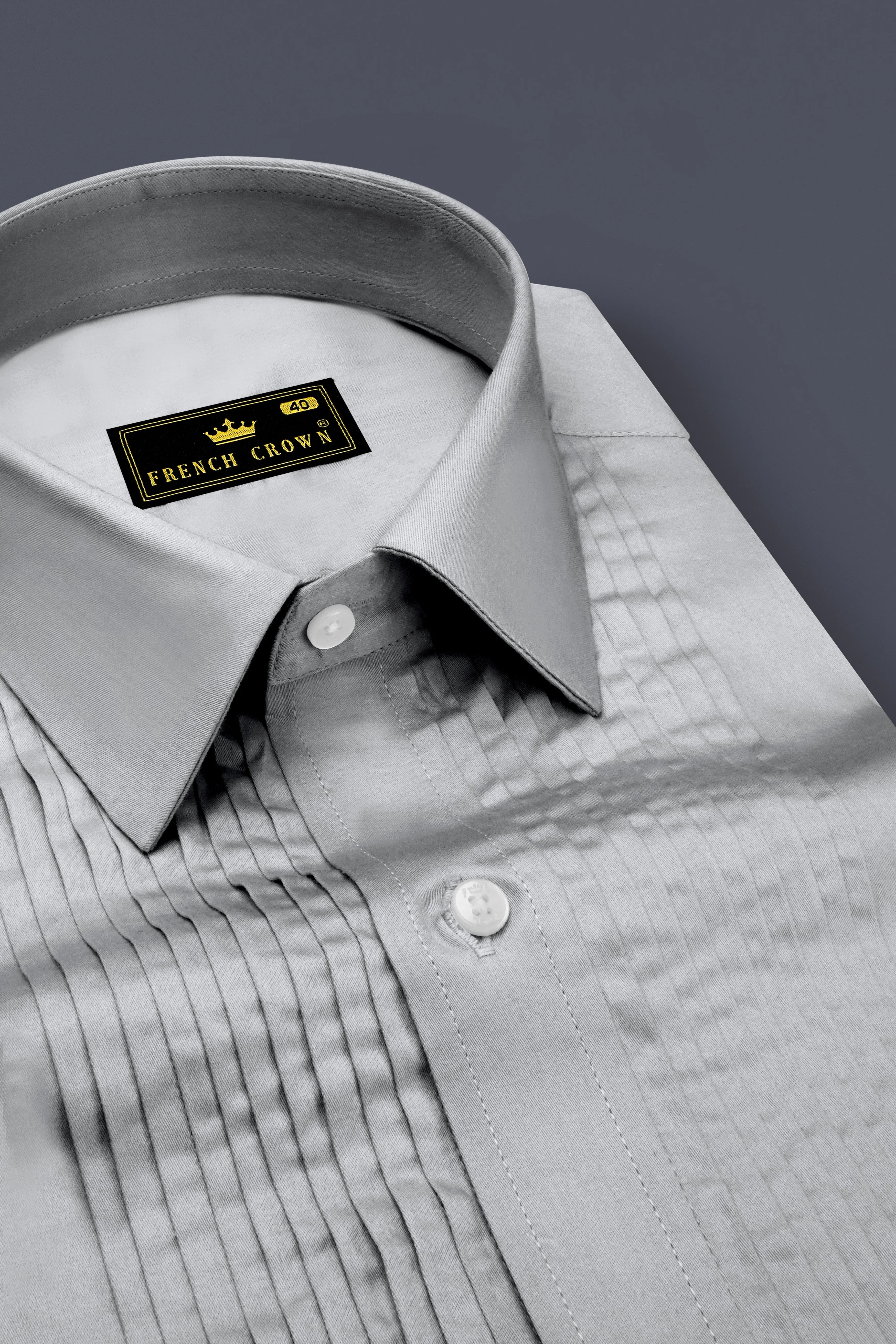 Silvoro Martini Gray Subtle Sheen Super Soft Premium Cotton Tuxedo Dress Shirt sold by French Crown product image thumbnail 4