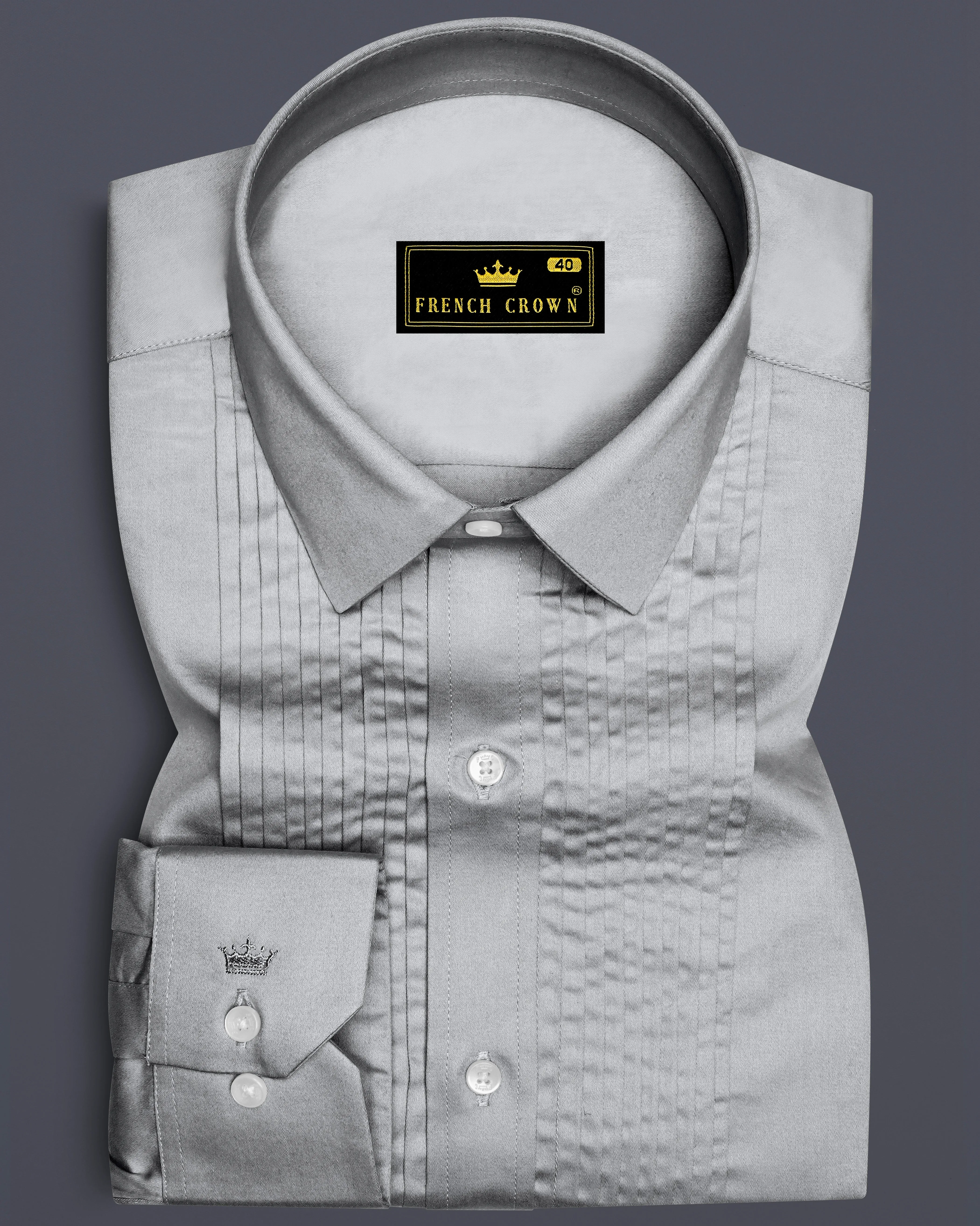 Silvoro Martini Gray Subtle Sheen Super Soft Premium Cotton Tuxedo Dress Shirt sold by French Crown