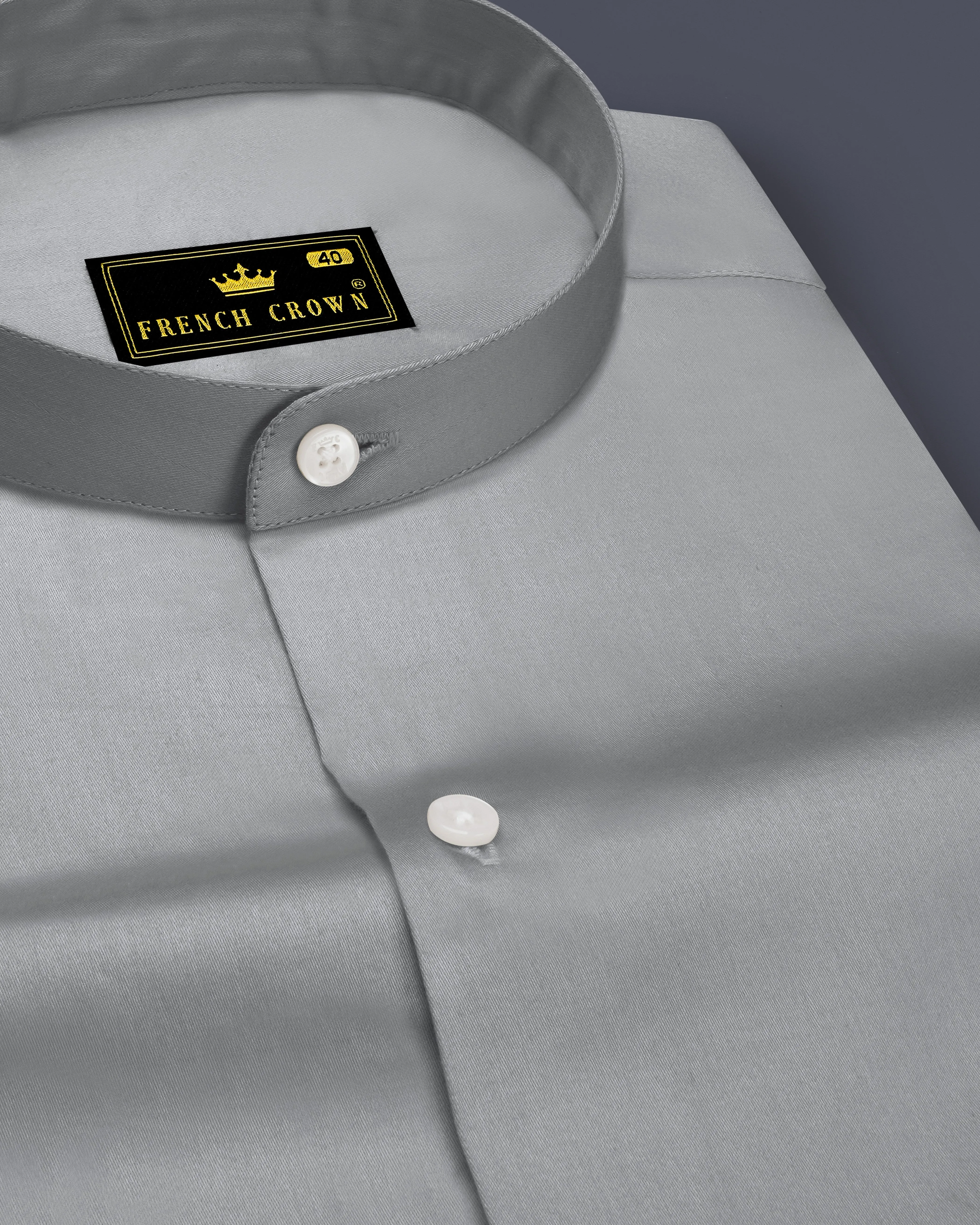 Silvoro Martini Gray Subtle Sheen Super Soft Premium Cotton Mandarin Dress Shirt sold by French Crown