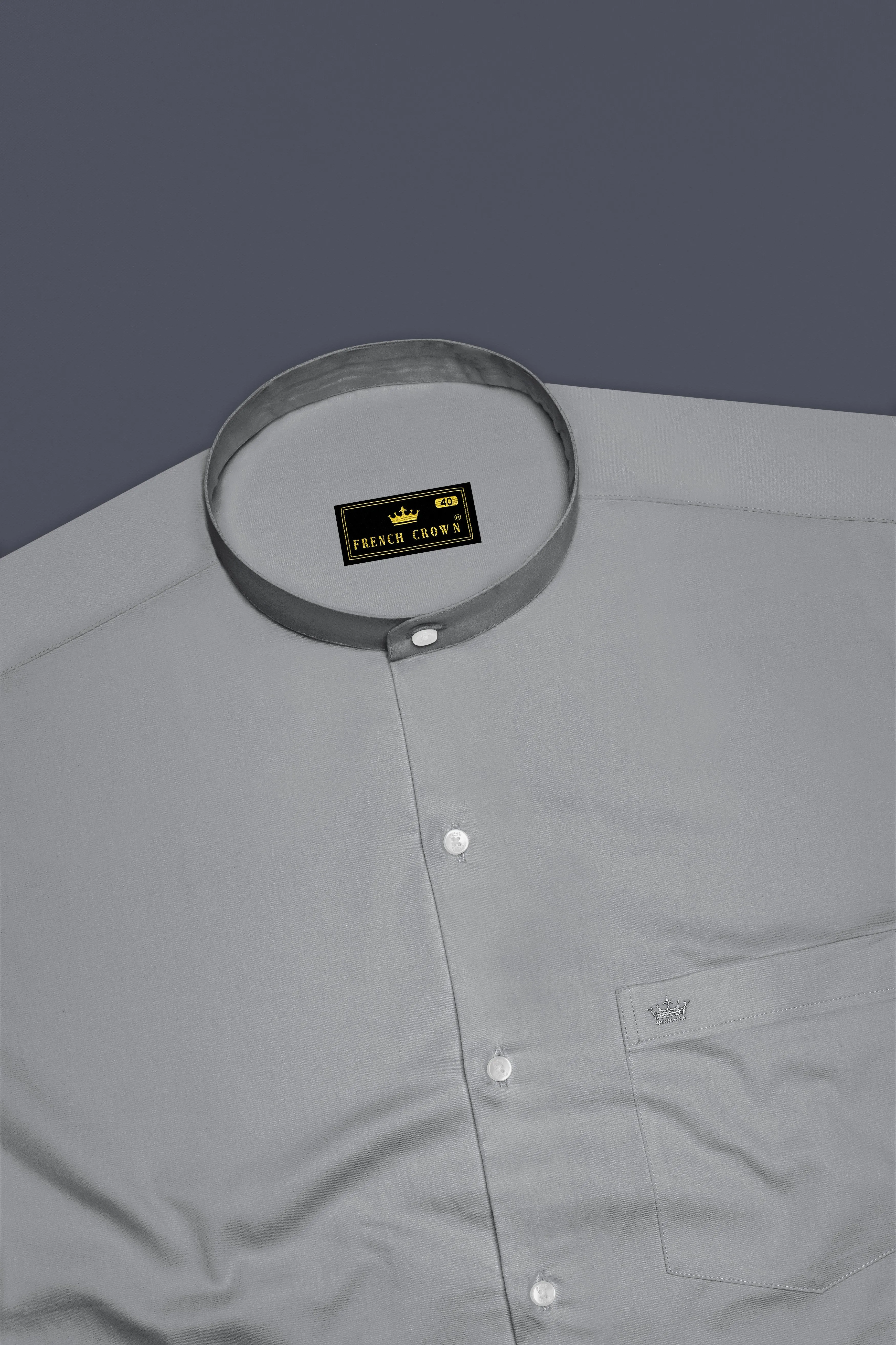 Silvoro Martini Gray Subtle Sheen Super Soft Premium Cotton Mandarin Dress Shirt sold by French Crown product image thumbnail 5