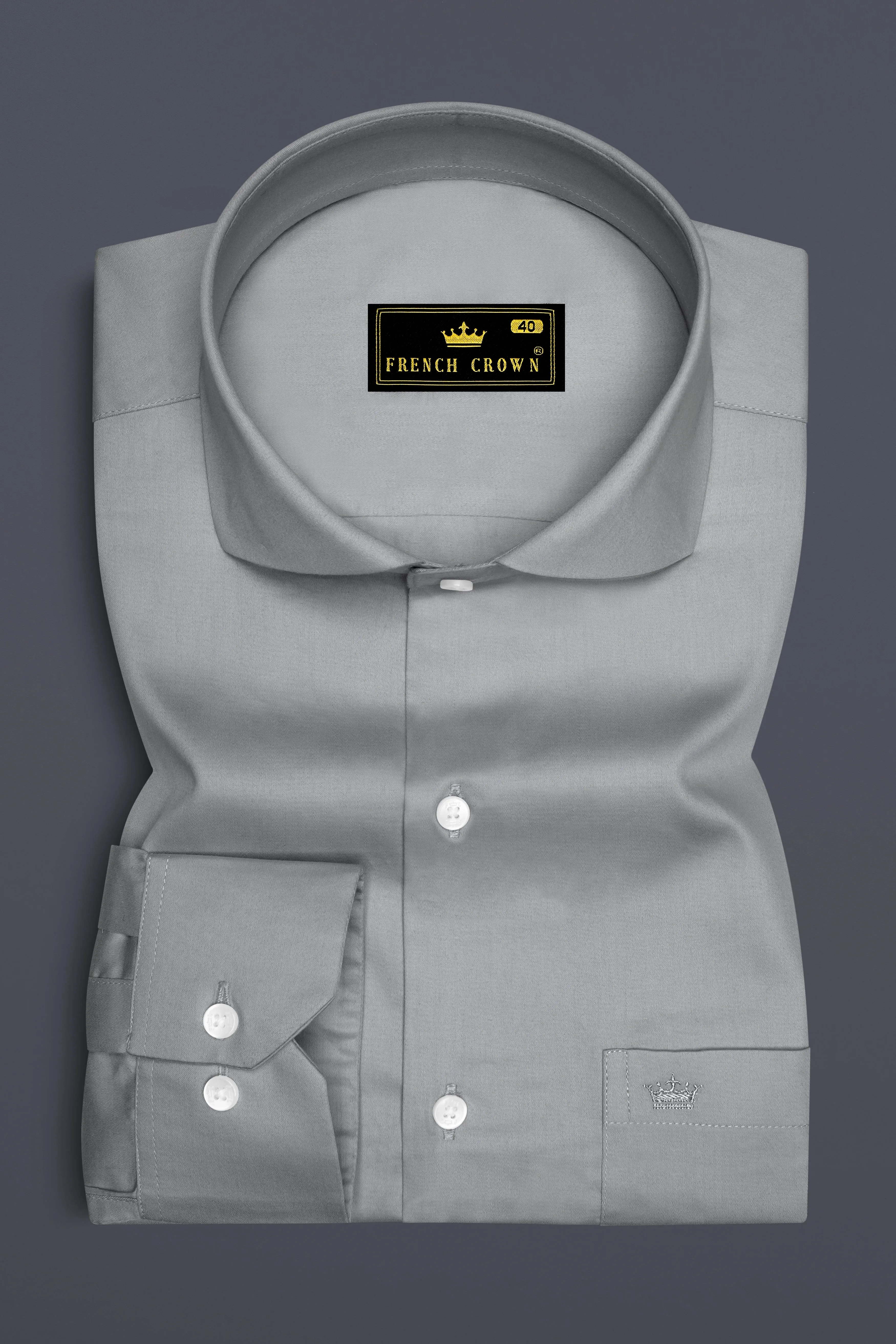 Silvoro Martini Gray Subtle Sheen Super Soft Premium Cotton Cut Away Collar Dress Shirt sold by French Crown product image thumbnail 4