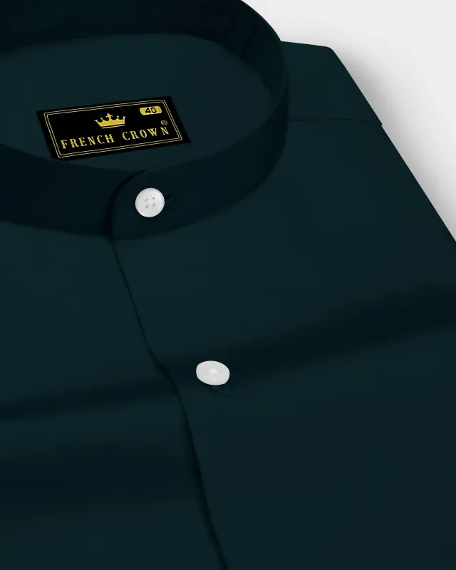 Olvoro Burnham Green Subtle Sheen Super Soft Premium Cotton Mandarin Dress Shirt sold by French Crown