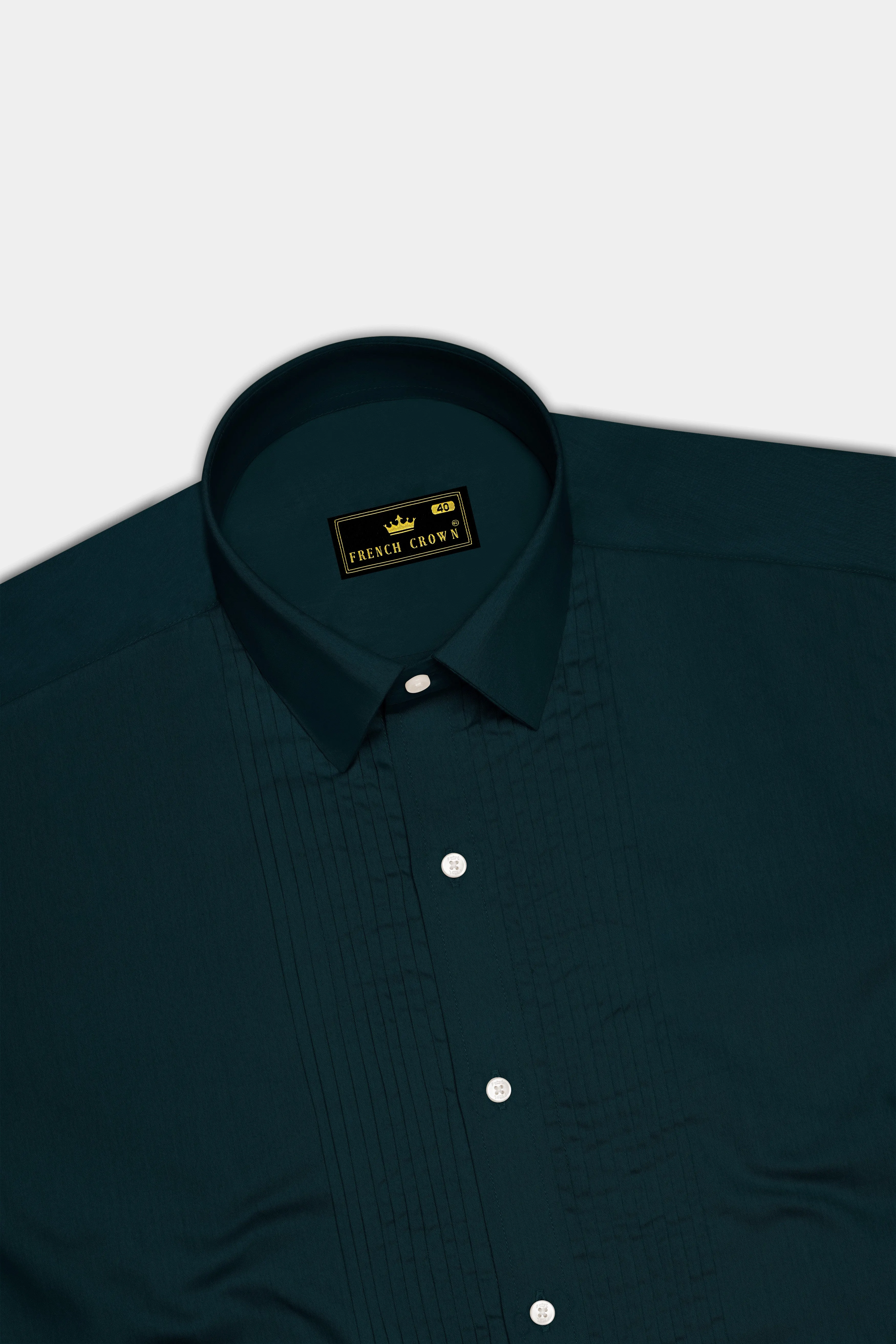 Olvoro Burnham Green Subtle Sheen Super Soft Premium Cotton Tuxedo Dress Shirt sold by French Crown product image thumbnail 5