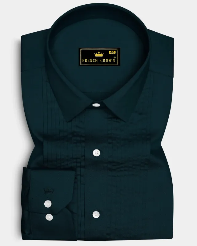 Olvoro Burnham Green Subtle Sheen Super Soft Premium Cotton Tuxedo Dress Shirt sold by French Crown