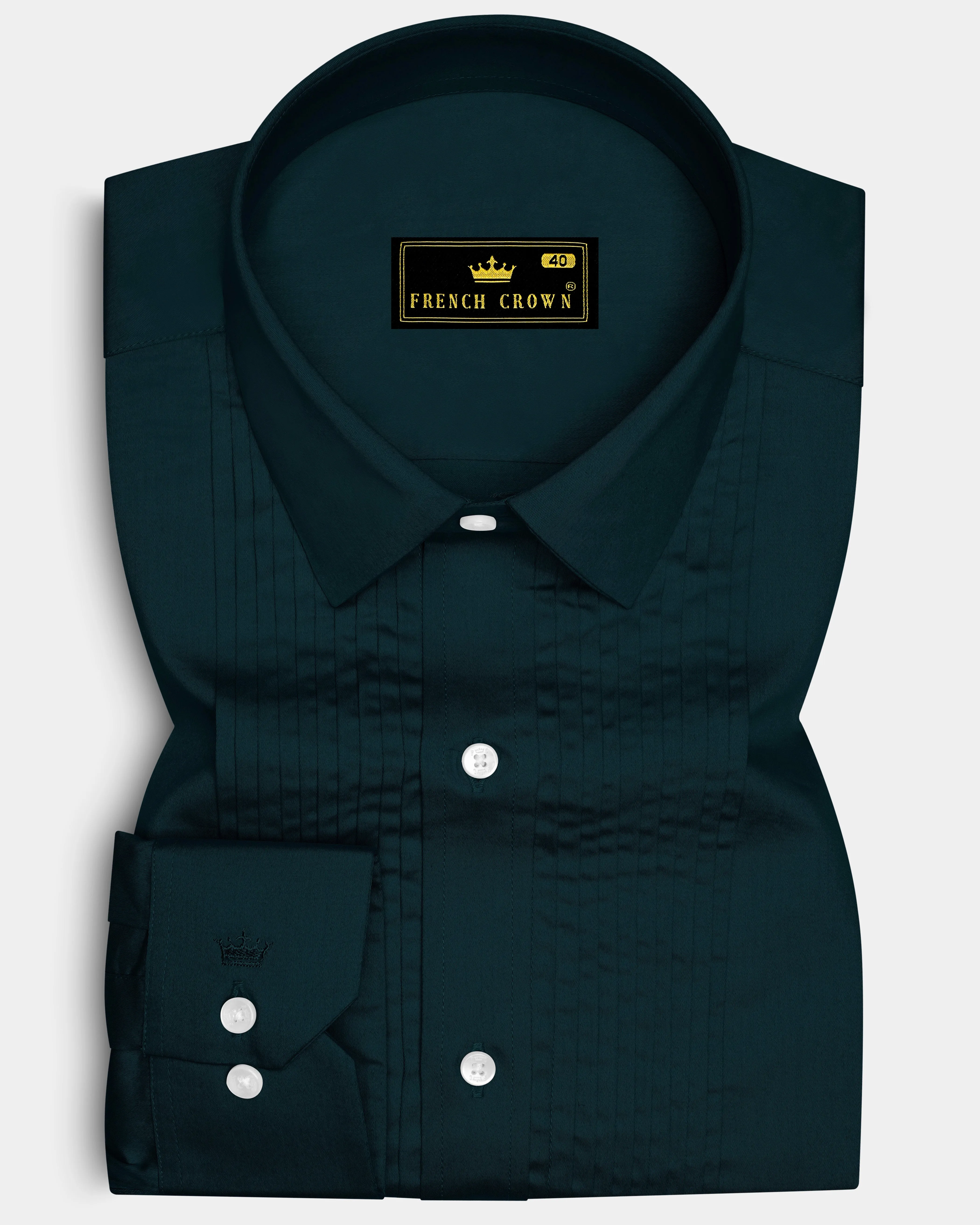 Olvoro Burnham Green Subtle Sheen Super Soft Premium Cotton Tuxedo Dress Shirt sold by French Crown