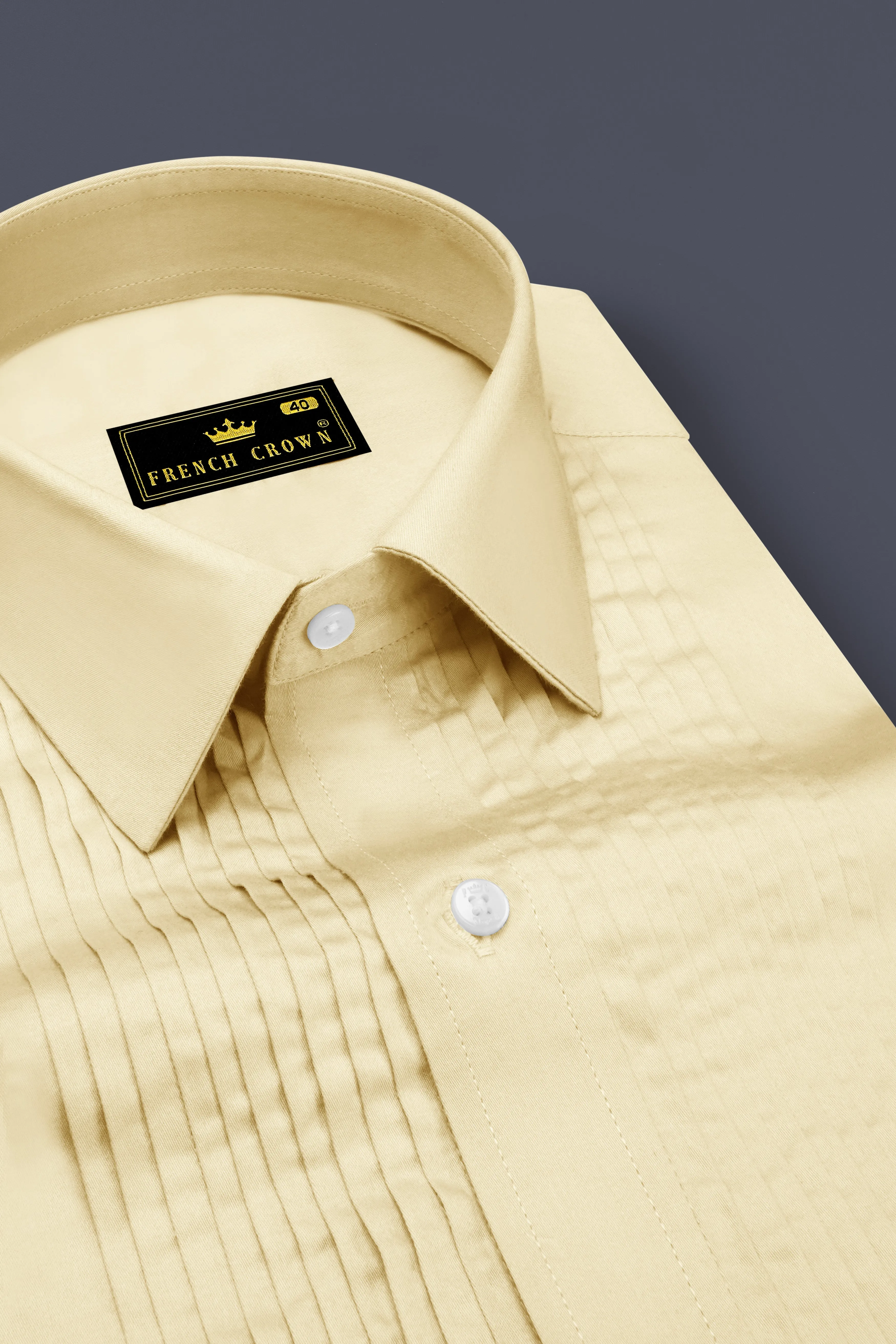 Ivoro Almond Cream Subtle Sheen Super Soft Premium Cotton Tuxedo Dress Shirt sold by French Crown product image thumbnail 4