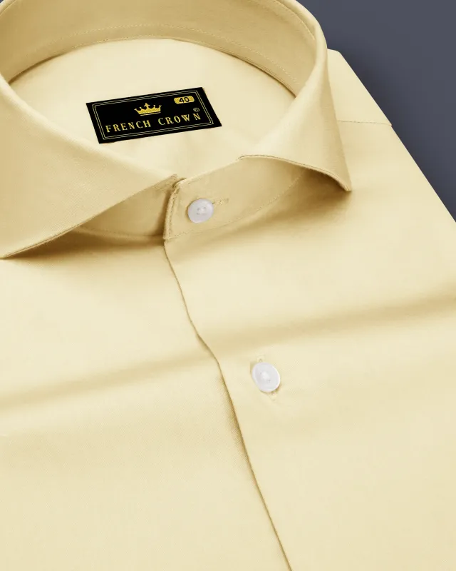 Ivoro Almond Cream Subtle Sheen Super Soft Premium Cotton Cut Away Collar Dress Shirt sold by French Crown
