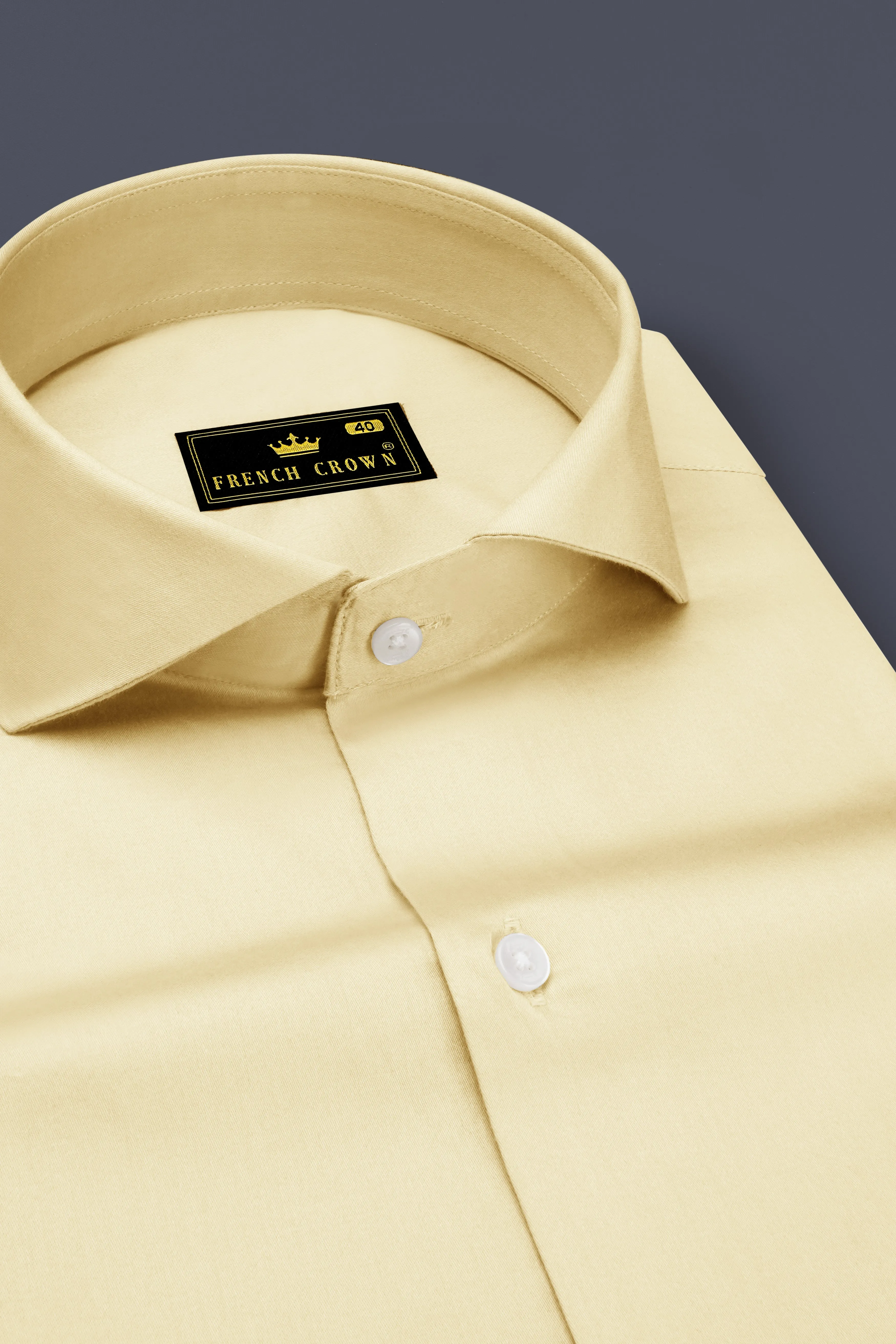 Ivoro Almond Cream Subtle Sheen Super Soft Premium Cotton Cut Away Collar Dress Shirt sold by French Crown product image thumbnail 2