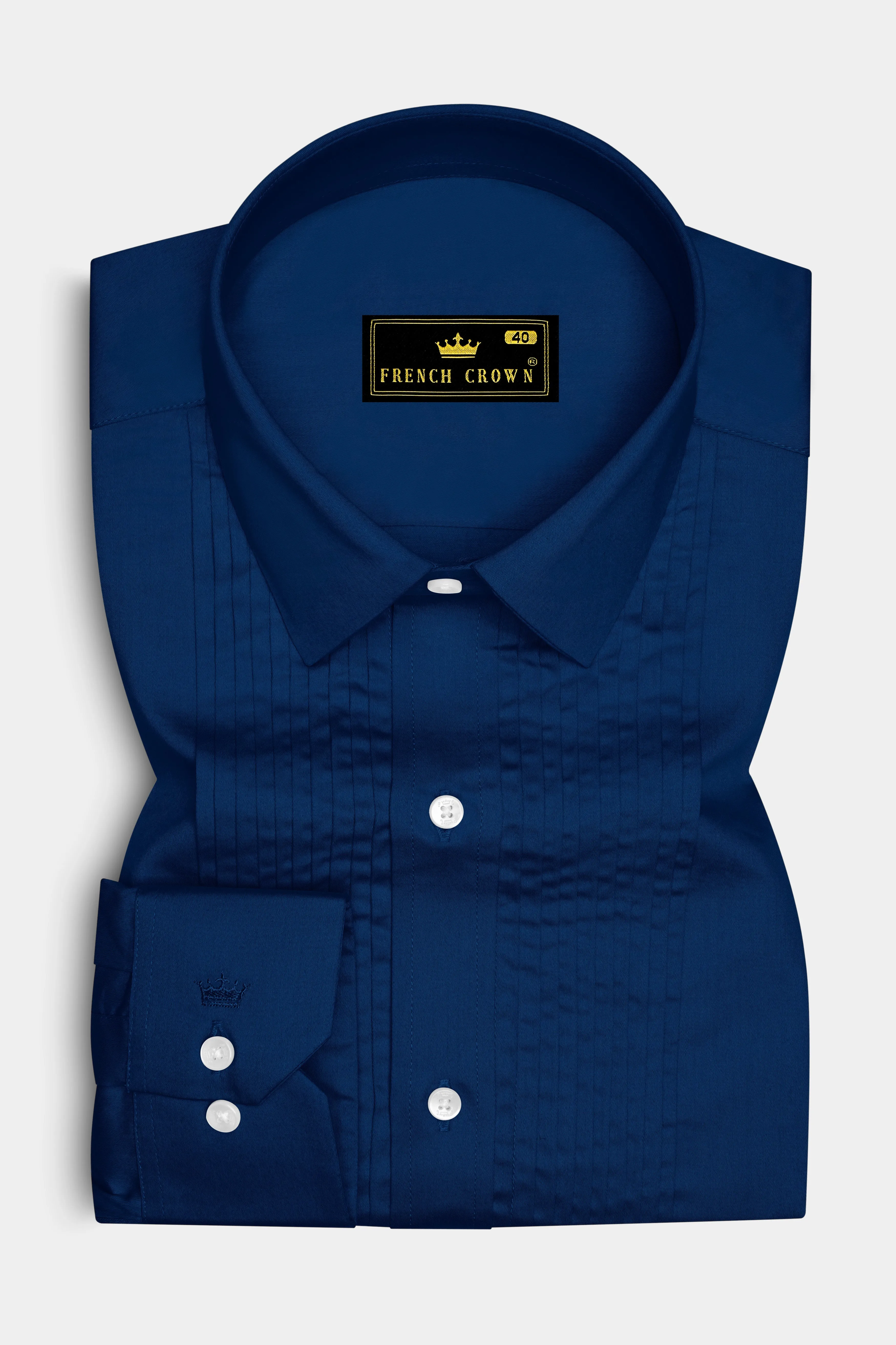 Nocturo Prussian Blue Subtle Sheen Super Soft Premium Cotton Tuxedo Dress Shirt sold by French Crown product image thumbnail 2