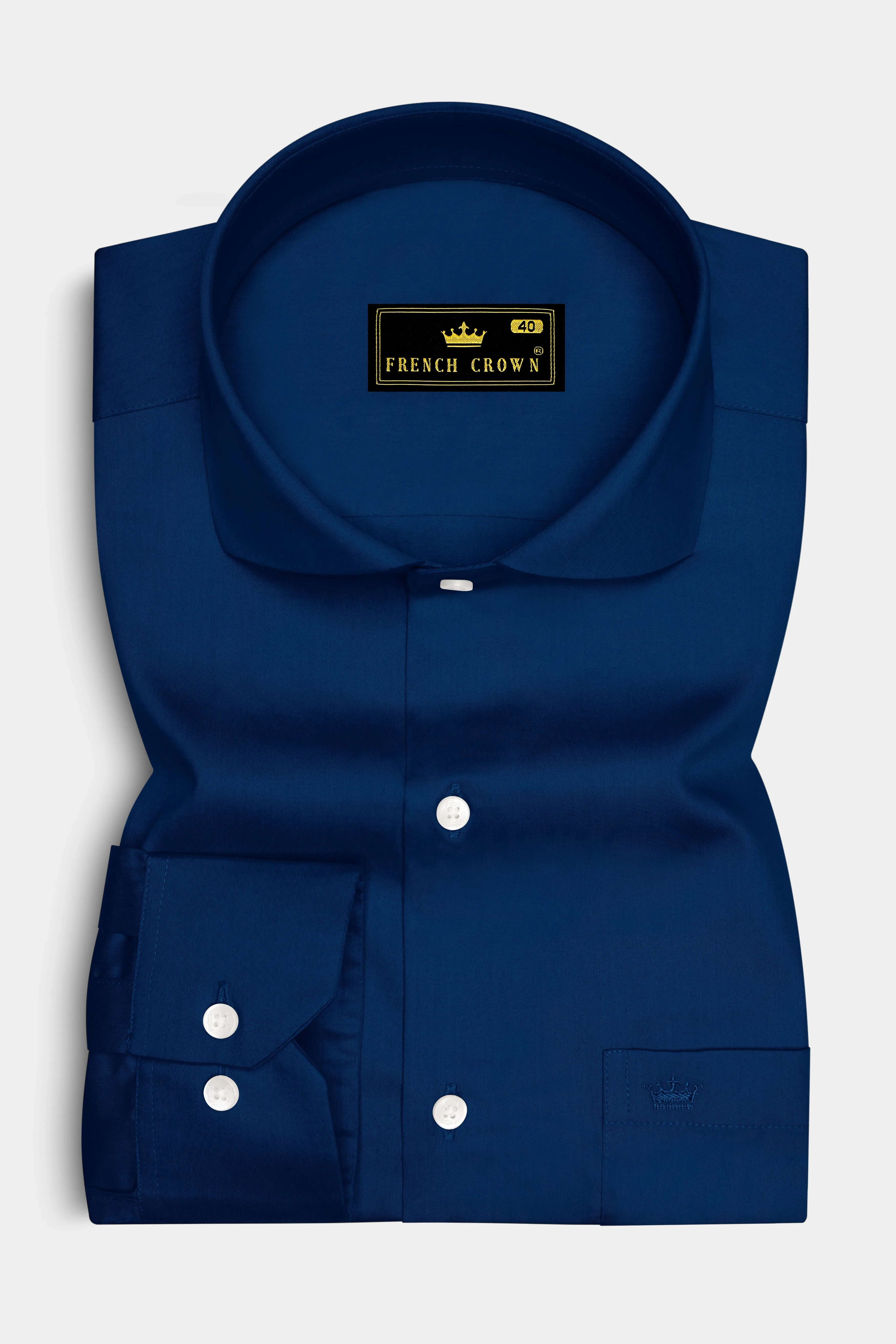 Nocturo Prussian Blue Subtle Sheen Super Soft Premium Cotton Cut Away Collar Dress Shirt sold by French Crown product image thumbnail 4