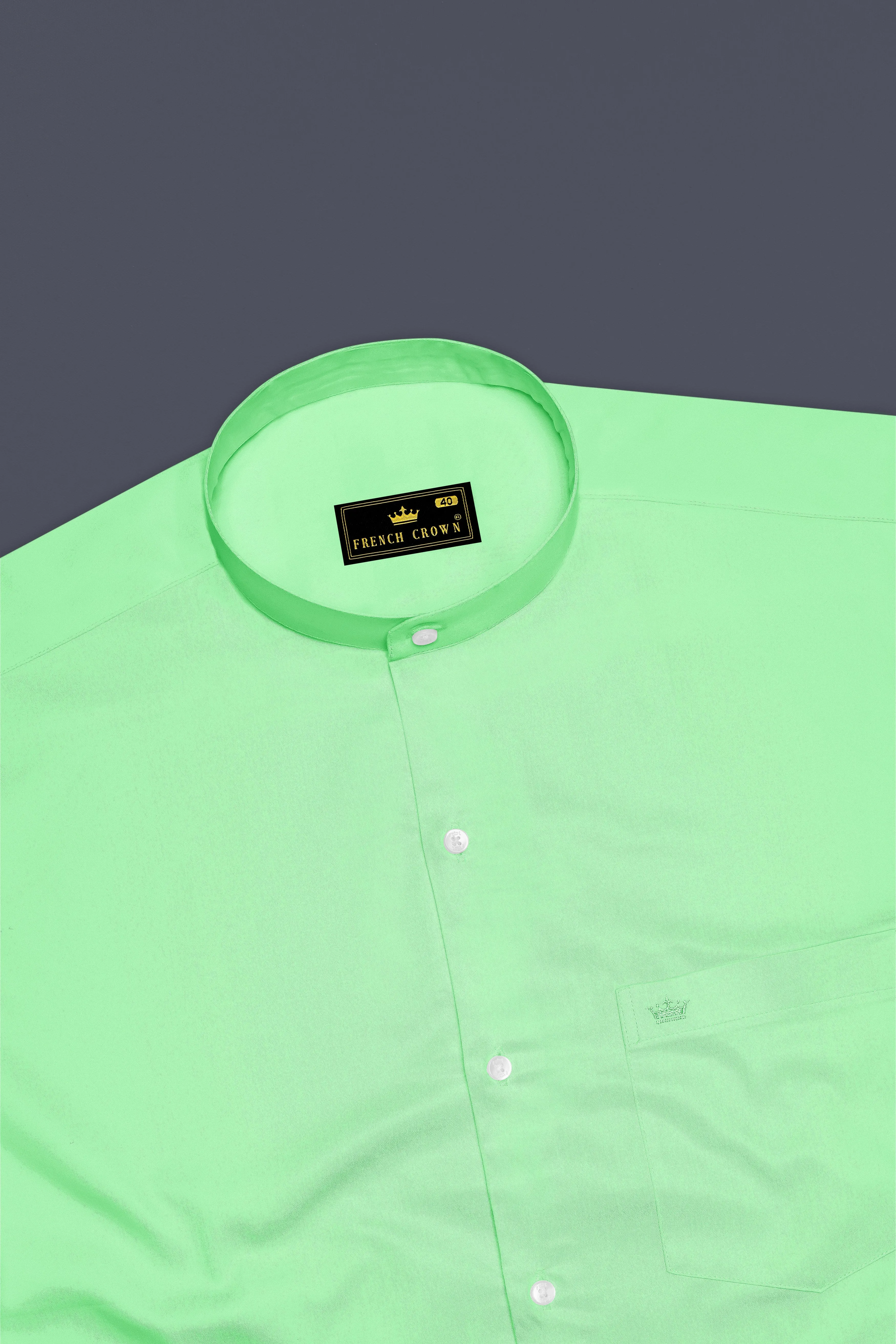 Verdoro Celadon Green Subtle Sheen Super Soft Premium Cotton Mandarin Dress Shirt sold by French Crown product image thumbnail 5
