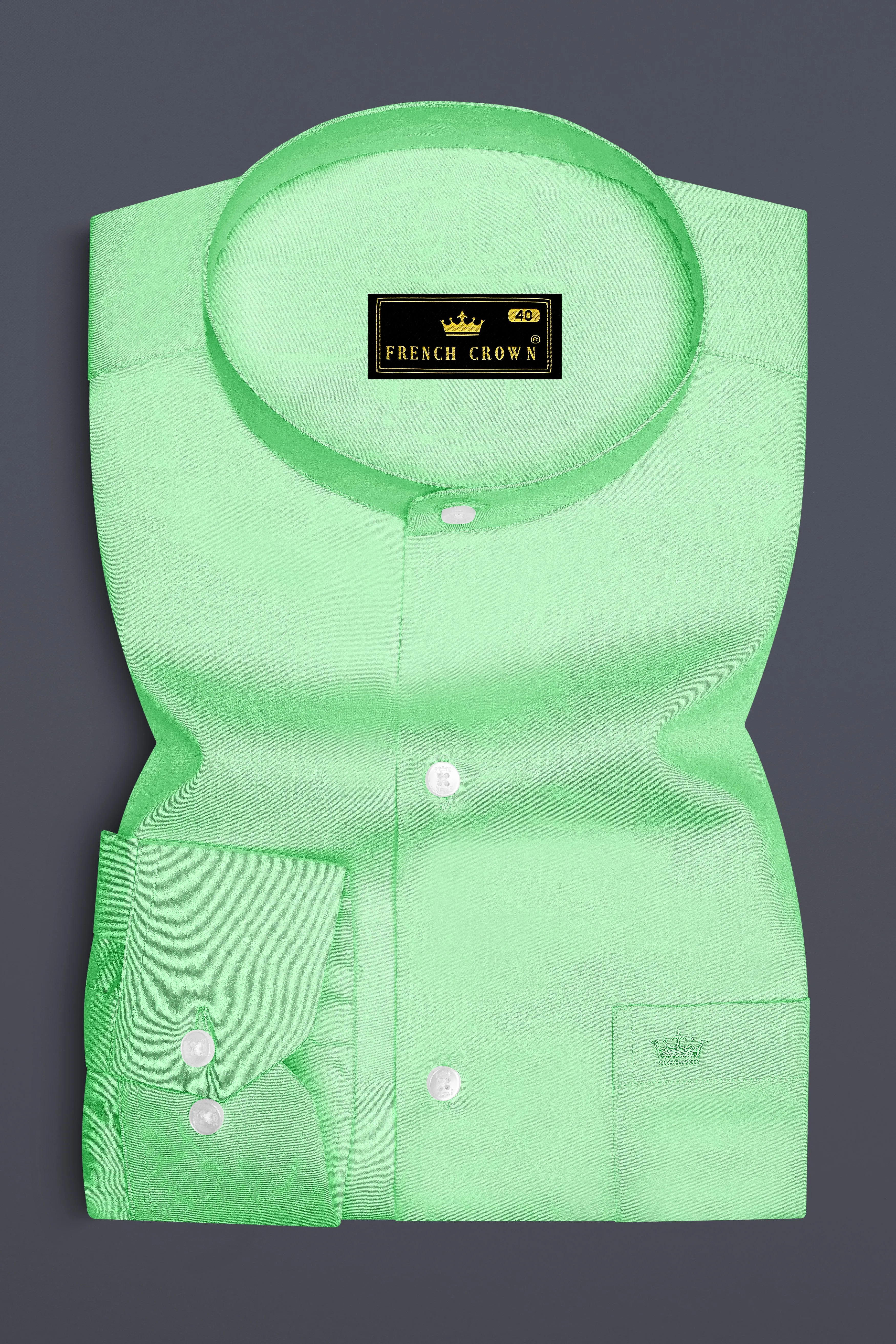 Verdoro Celadon Green Subtle Sheen Super Soft Premium Cotton Mandarin Dress Shirt sold by French Crown product image thumbnail 4
