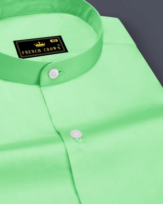 Verdoro Celadon Green Subtle Sheen Super Soft Premium Cotton Mandarin Dress Shirt sold by French Crown