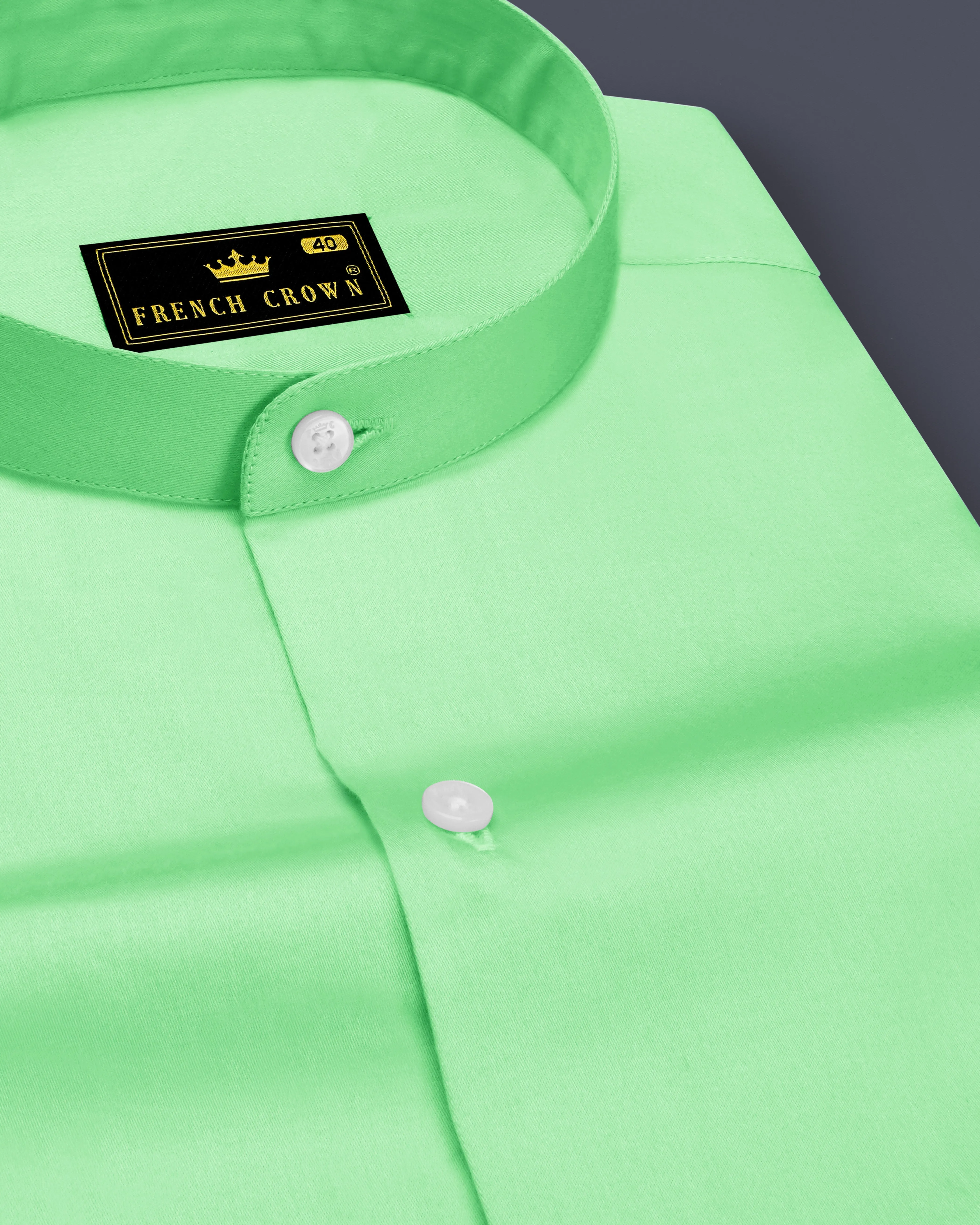 Verdoro Celadon Green Subtle Sheen Super Soft Premium Cotton Mandarin Dress Shirt sold by French Crown