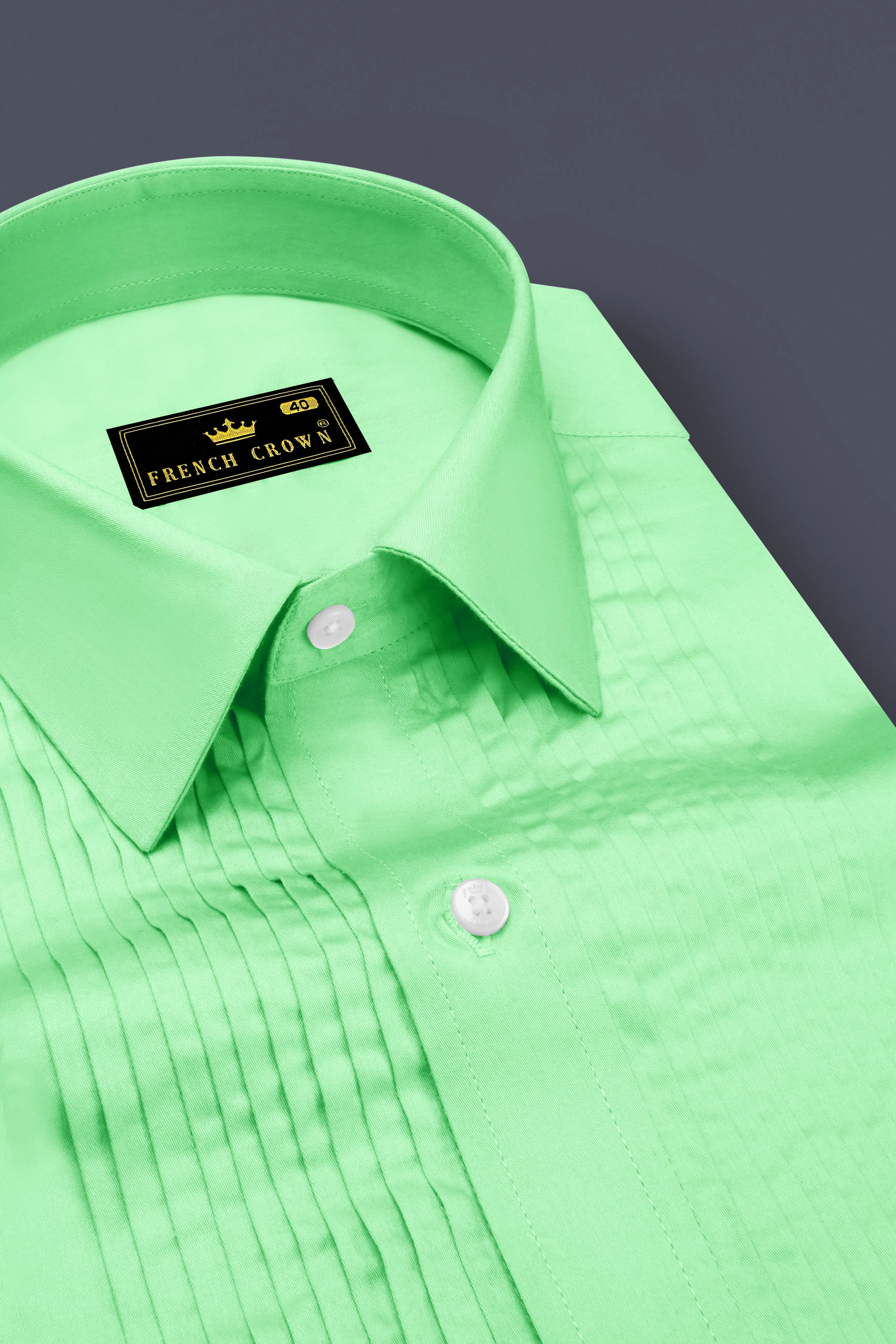 Verdoro Celadon Green Subtle Sheen Super Soft Premium Cotton Tuxedo Dress Shirt sold by French Crown product image thumbnail 4