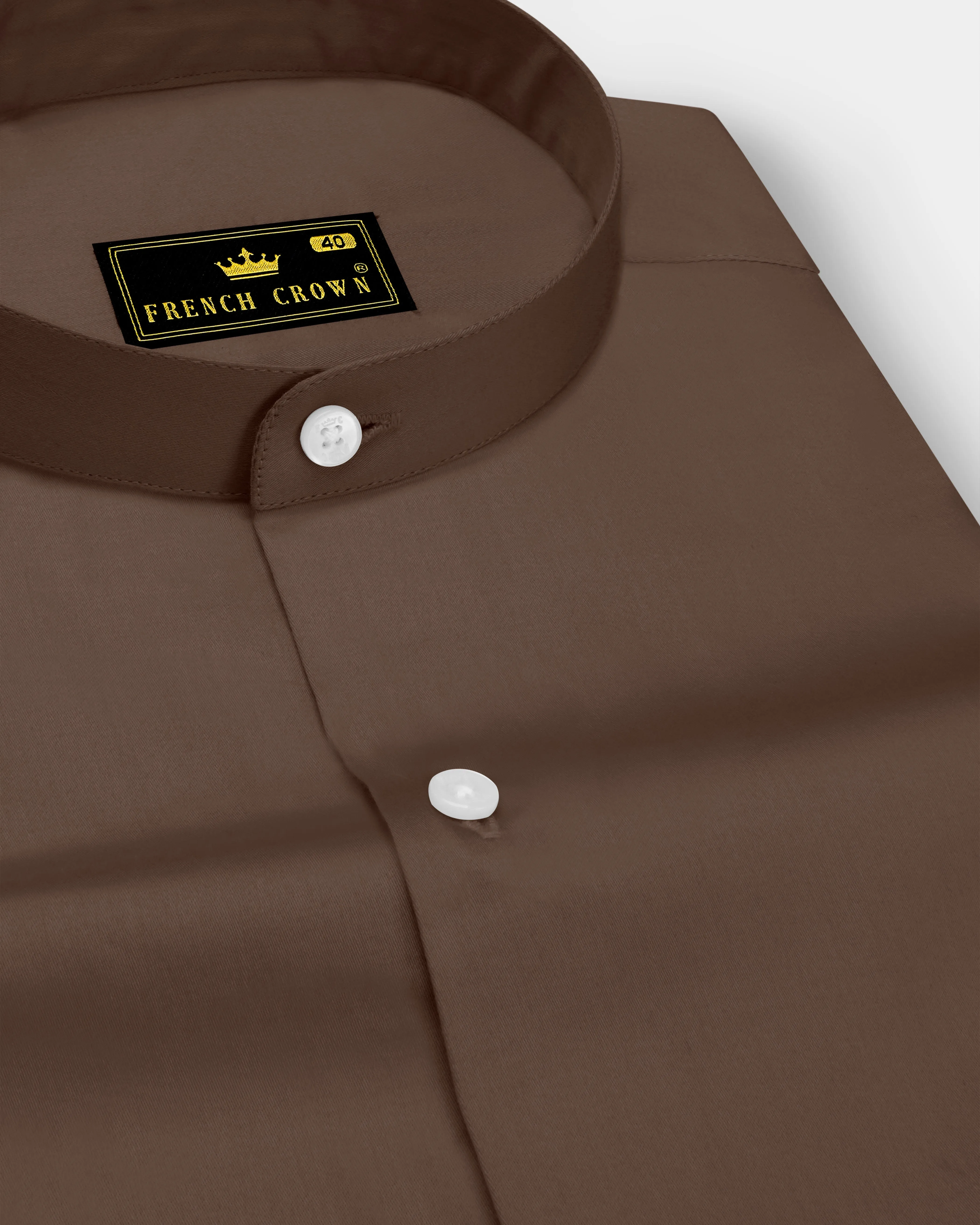 Terraro Ferra Brown Subtle Sheen Super Soft Premium Cotton Mandarin Dress Shirt sold by French Crown