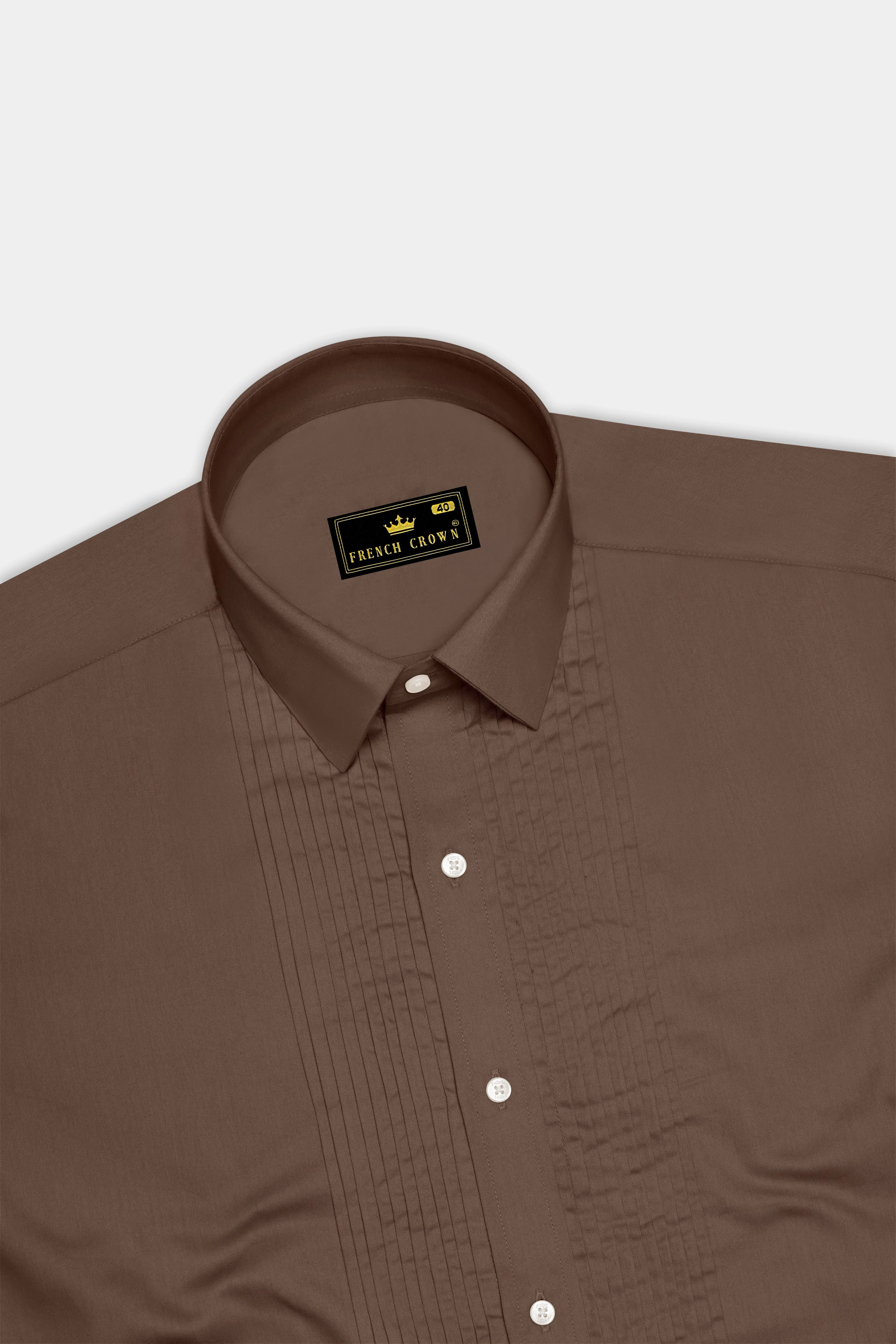 Terraro Ferra Brown Subtle Sheen Super Soft Premium Cotton Tuxedo Dress Shirt sold by French Crown product image thumbnail 5