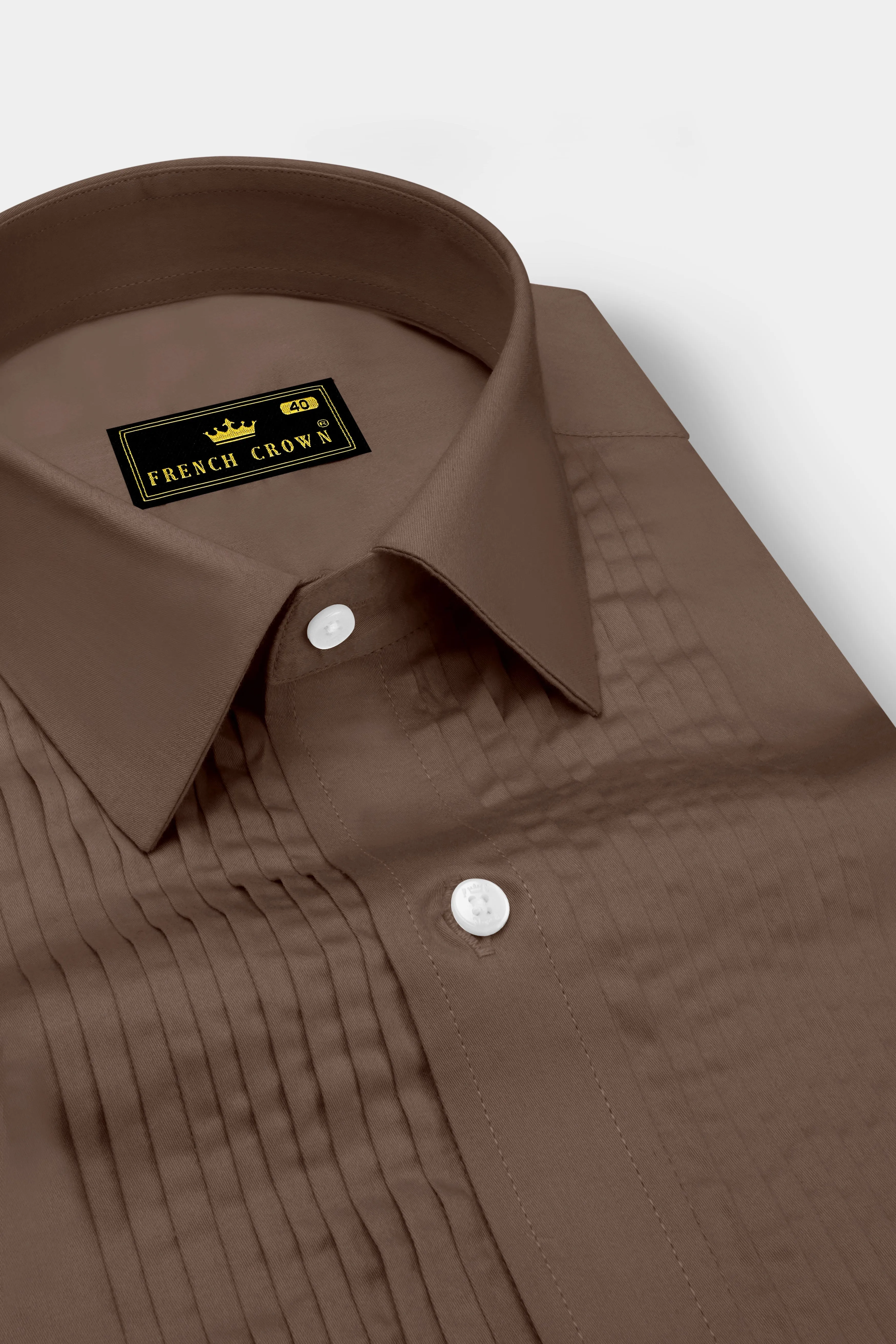 Terraro Ferra Brown Subtle Sheen Super Soft Premium Cotton Tuxedo Dress Shirt sold by French Crown product image thumbnail 4