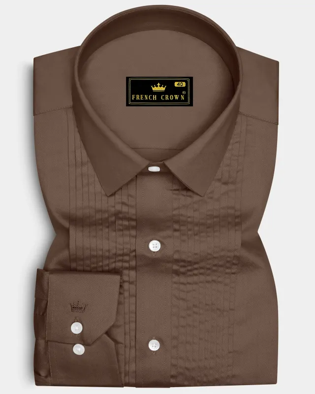 Terraro Ferra Brown Subtle Sheen Super Soft Premium Cotton Tuxedo Dress Shirt sold by French Crown