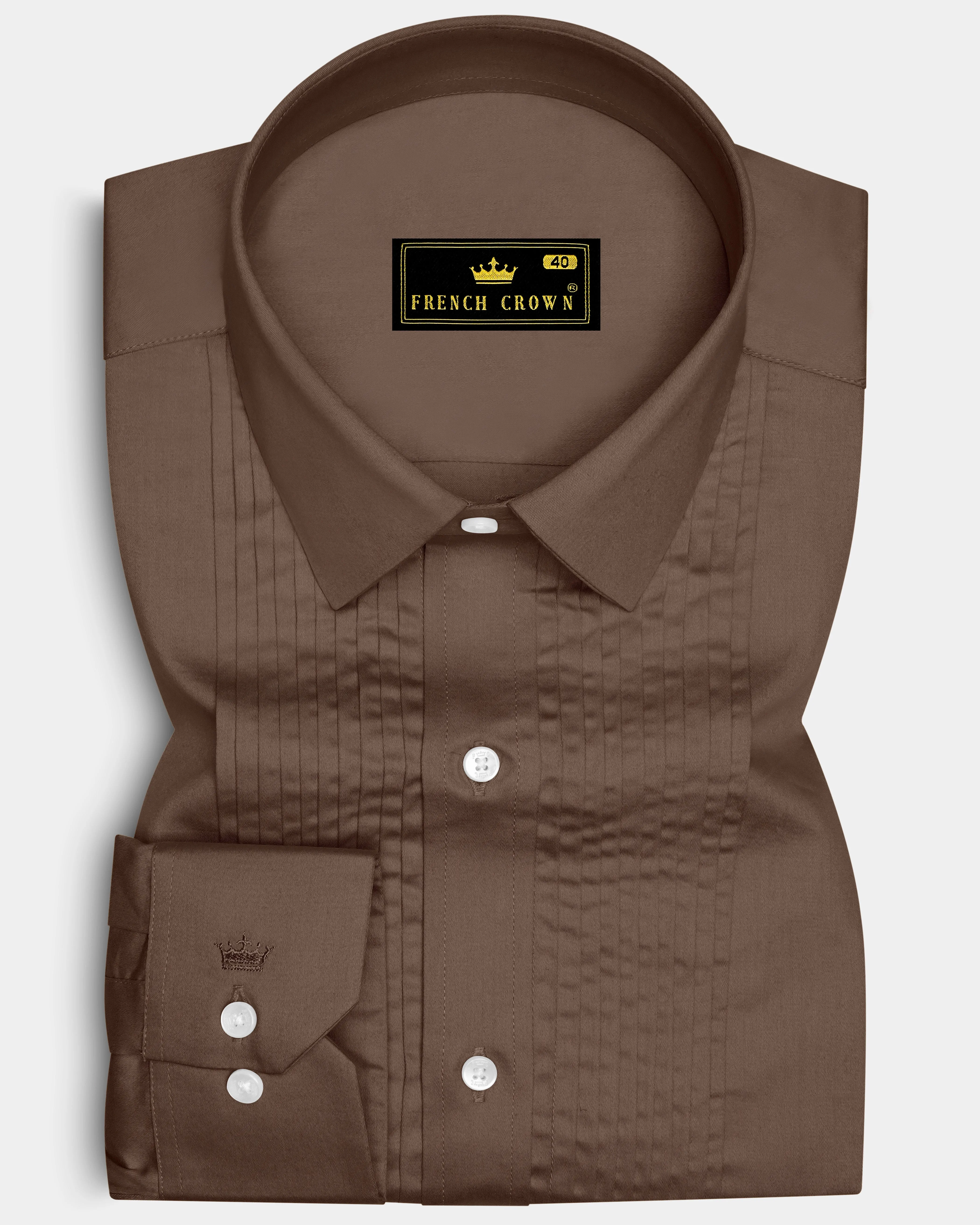 Terraro Ferra Brown Subtle Sheen Super Soft Premium Cotton Tuxedo Dress Shirt sold by French Crown