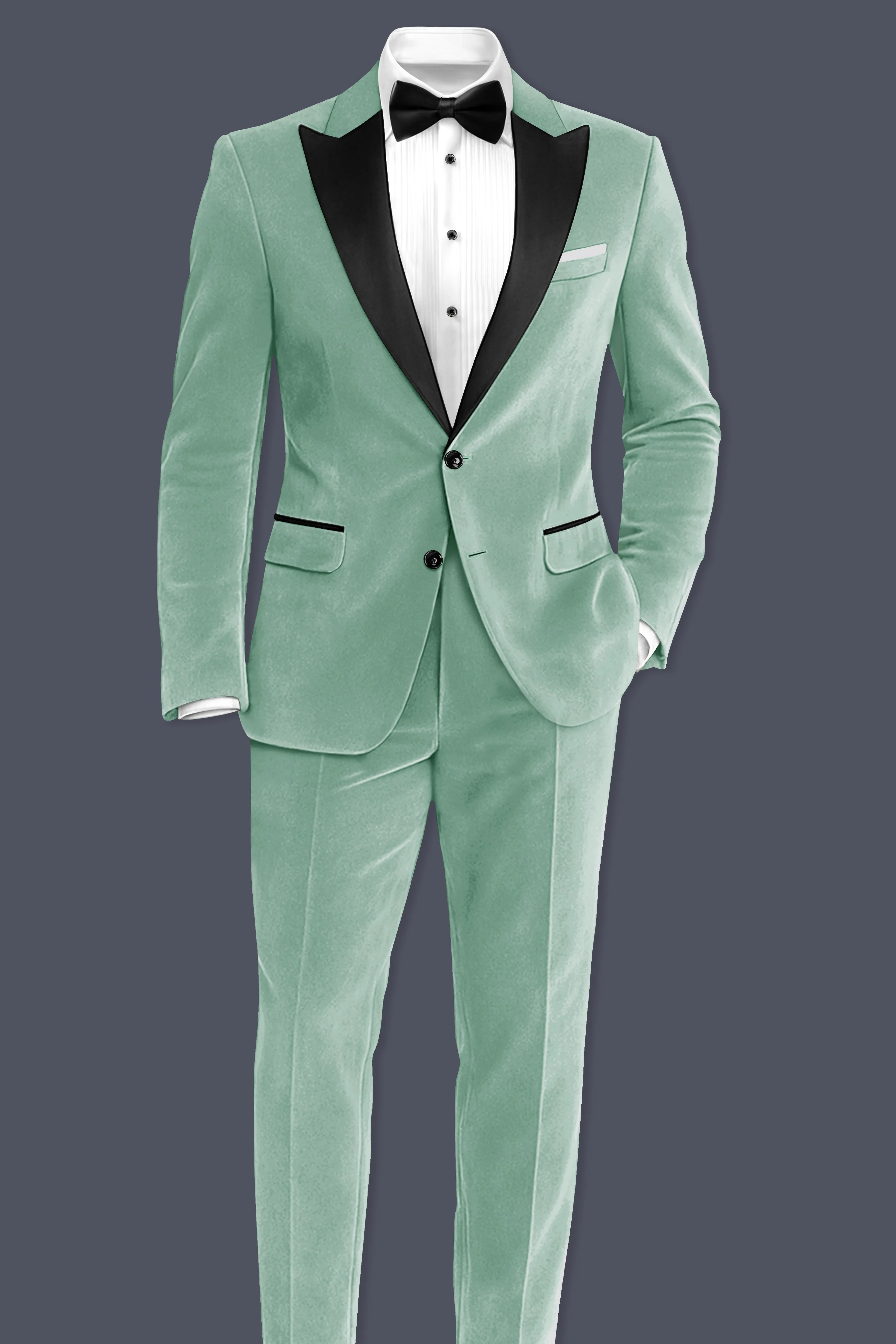 Viridian-Oxley Green Velvet Peak Lapel Tuxedo Blazer sold by French Crown product image thumbnail 5