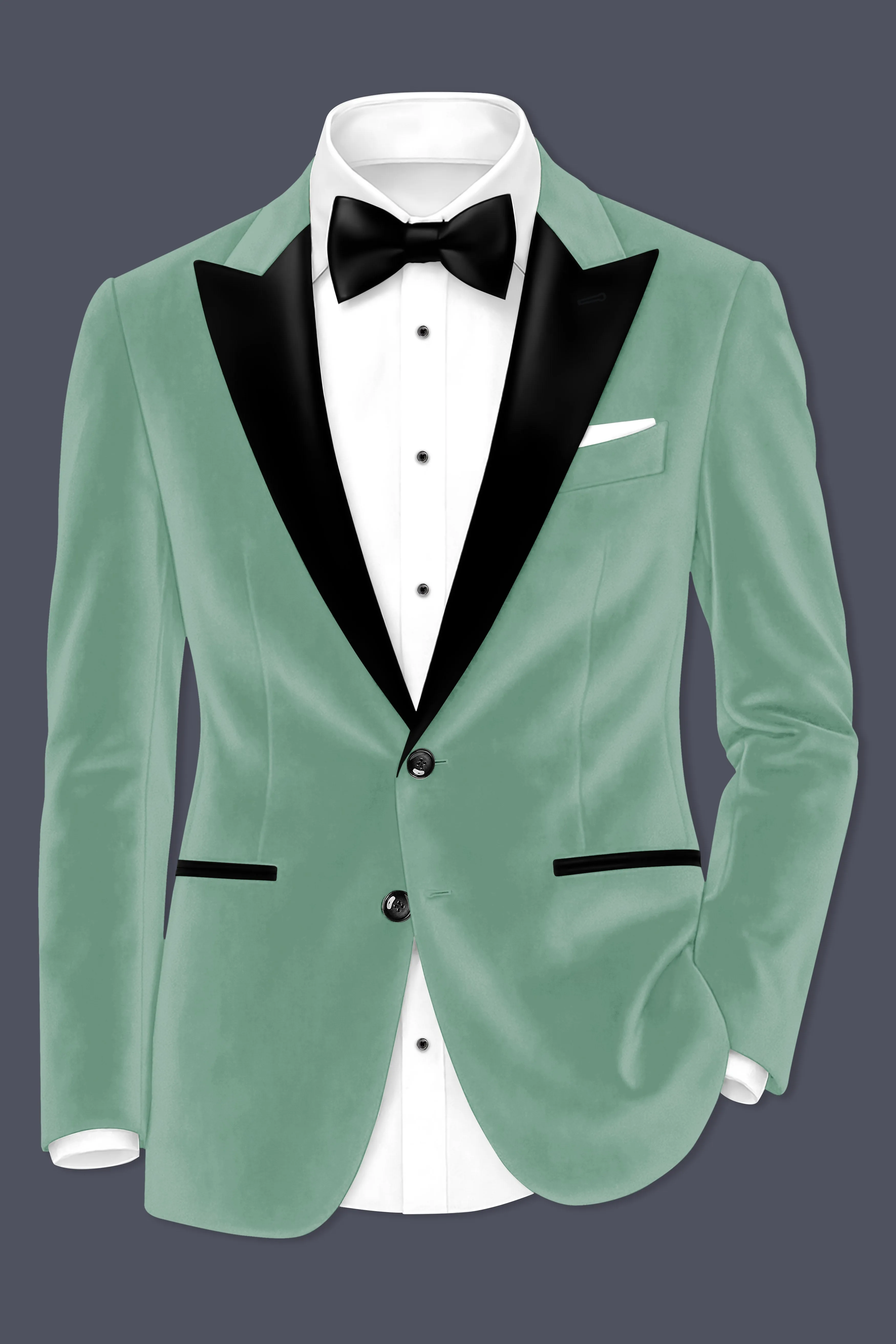 Viridian-Oxley Green Velvet Peak Lapel Tuxedo Blazer sold by French Crown product image thumbnail 2