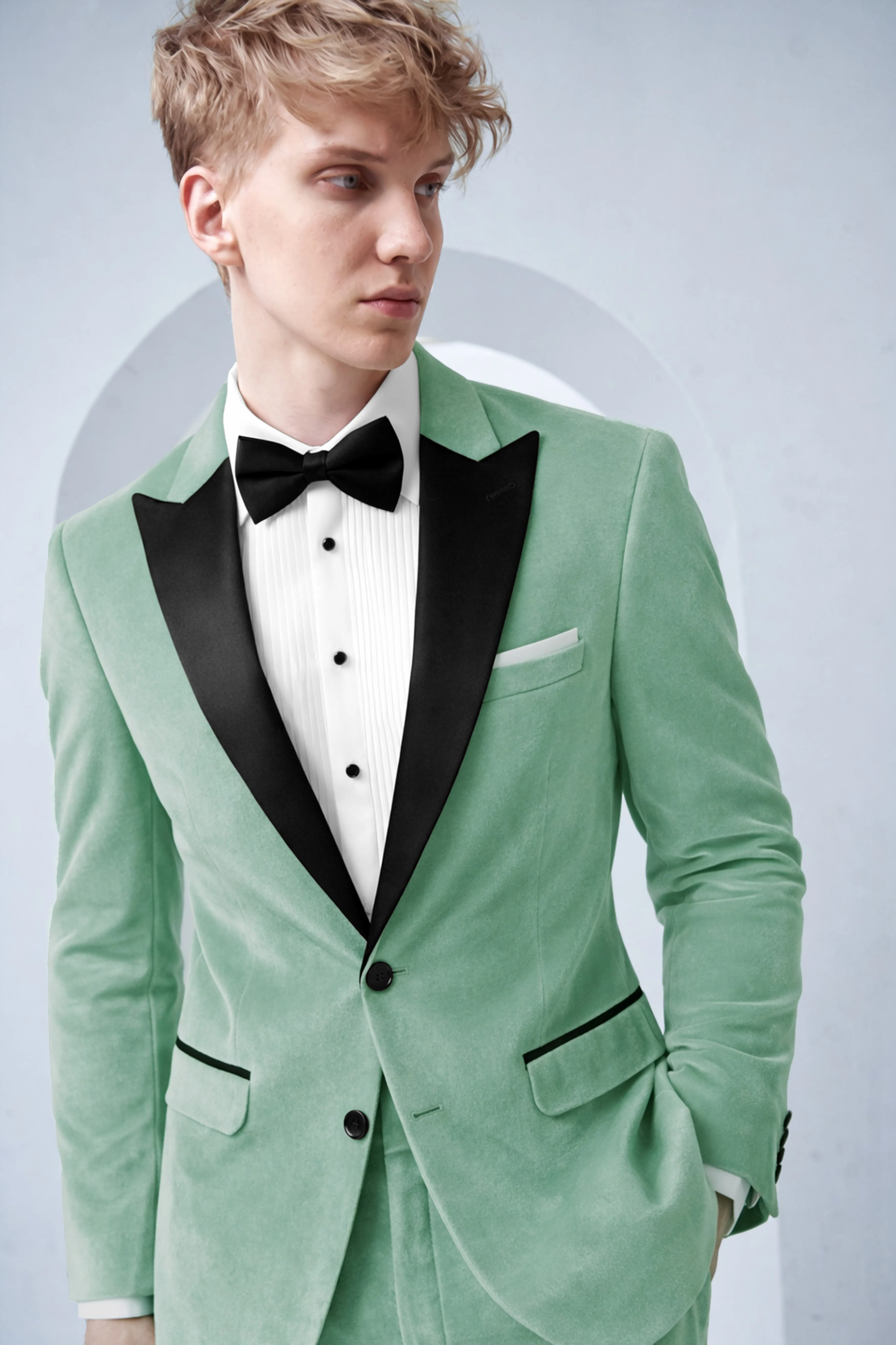 Viridian-Oxley Green Velvet Peak Lapel Tuxedo Blazer sold by French Crown product image thumbnail 4