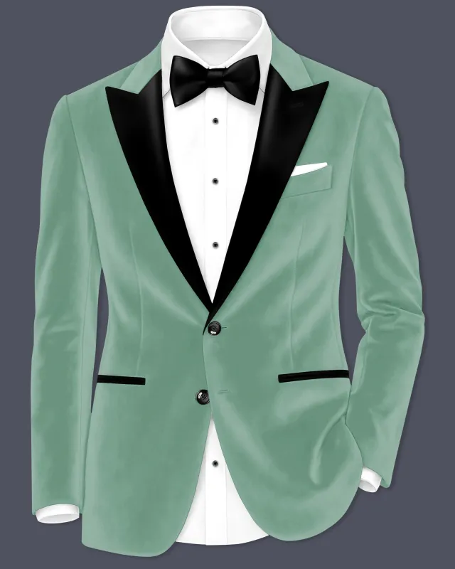 Viridian-Oxley Green Velvet Peak Lapel Tuxedo Blazer sold by French Crown