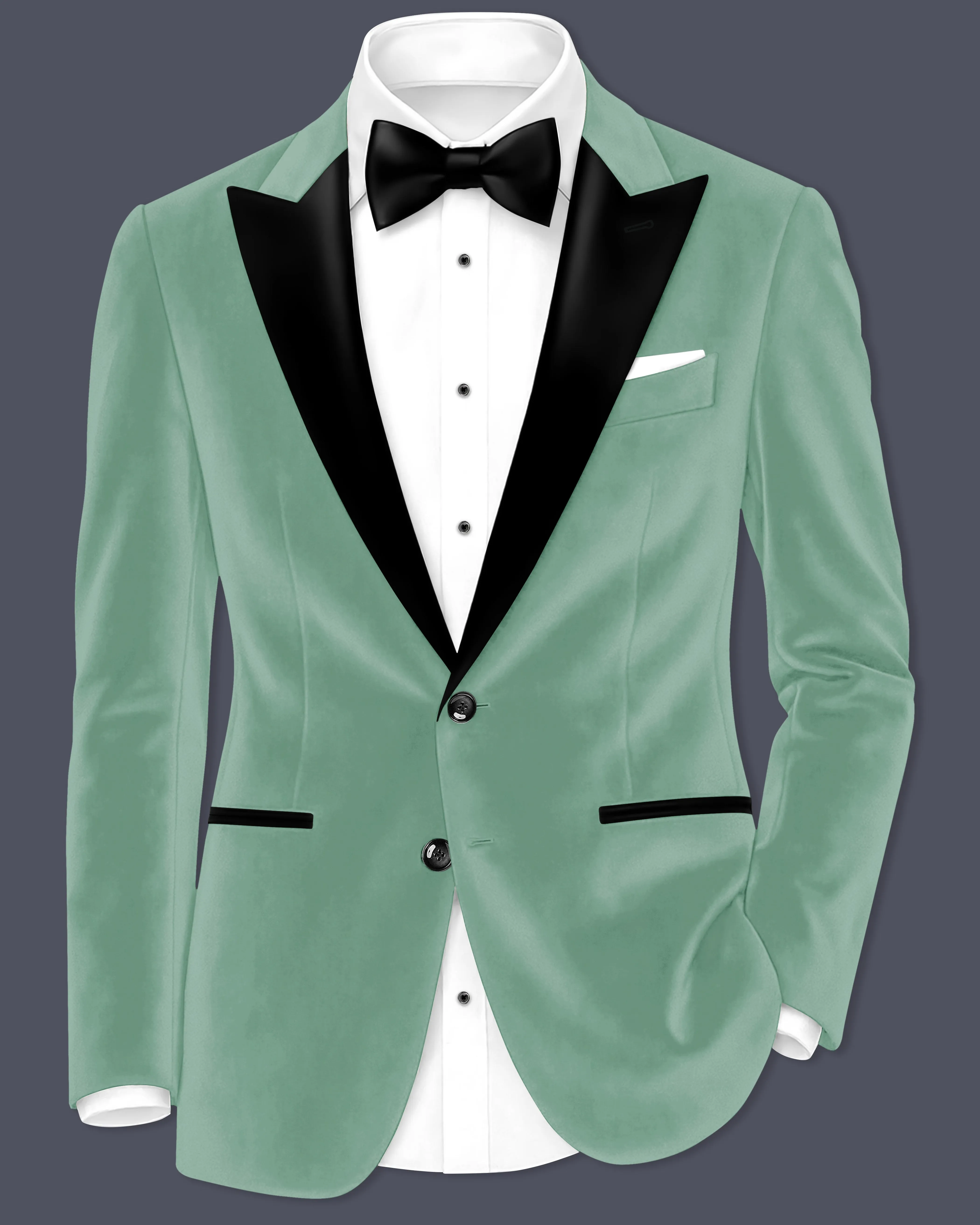 Viridian-Oxley Green Velvet Peak Lapel Tuxedo Blazer sold by French Crown