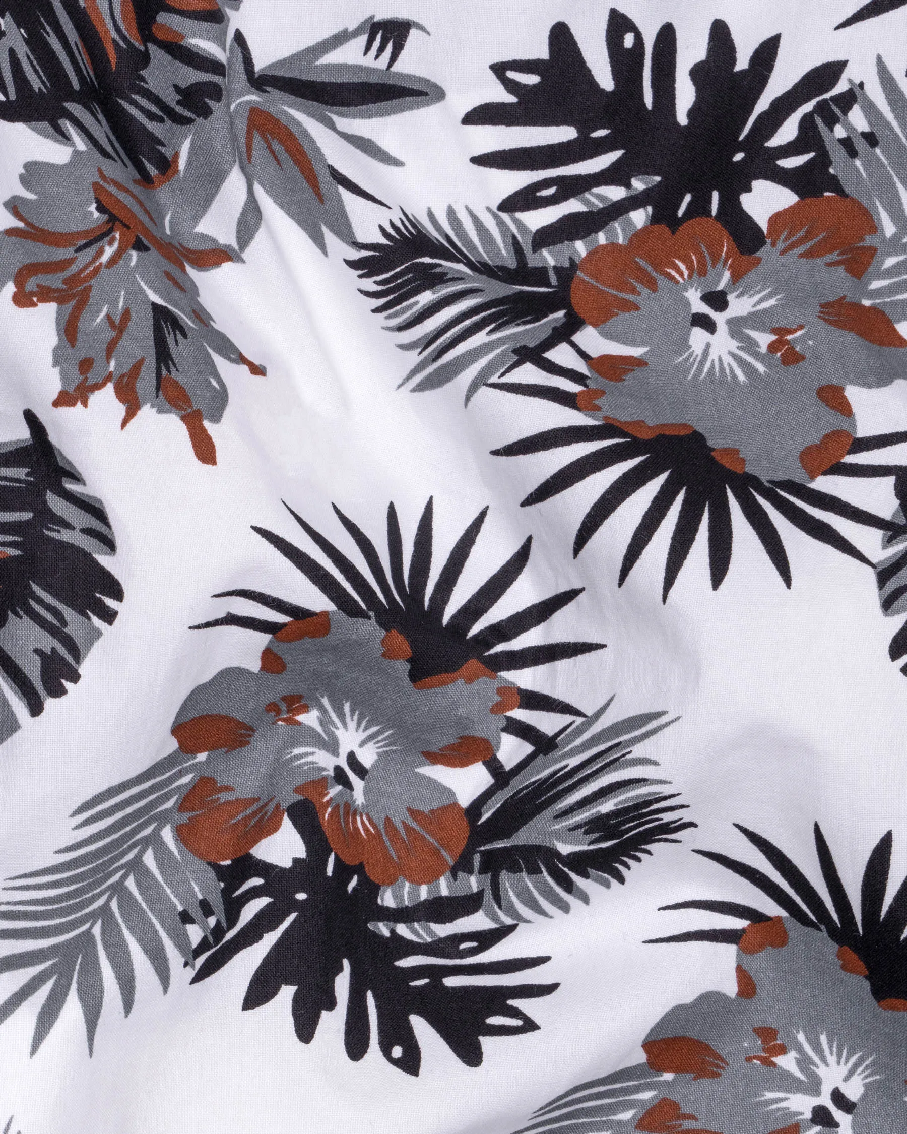 Bright White Tropical Printed Twill Textured Premium Cotton Shirt sold by French Crown product image thumbnail 2