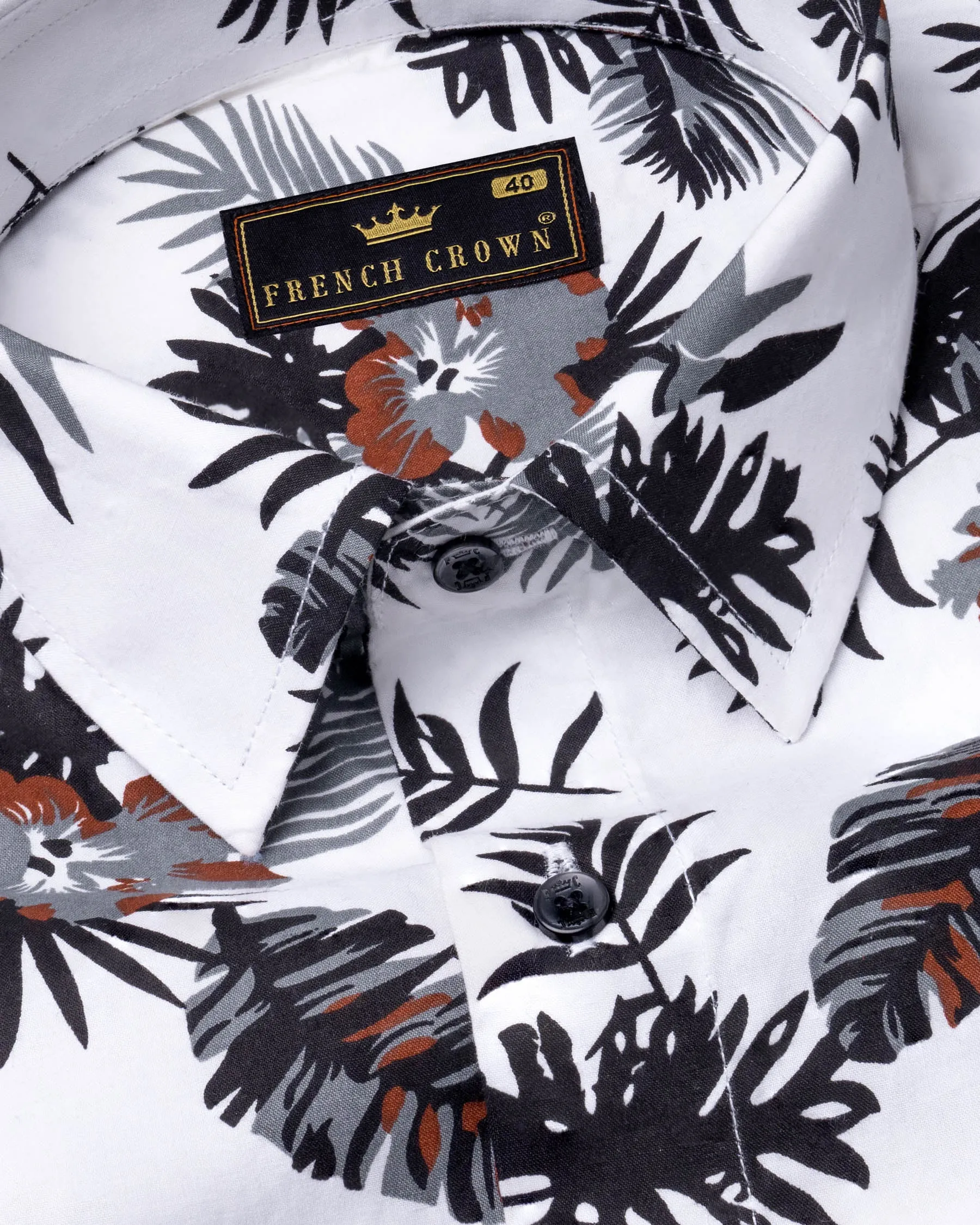 Bright White Tropical Printed Twill Textured Premium Cotton Shirt sold by French Crown product image thumbnail 3