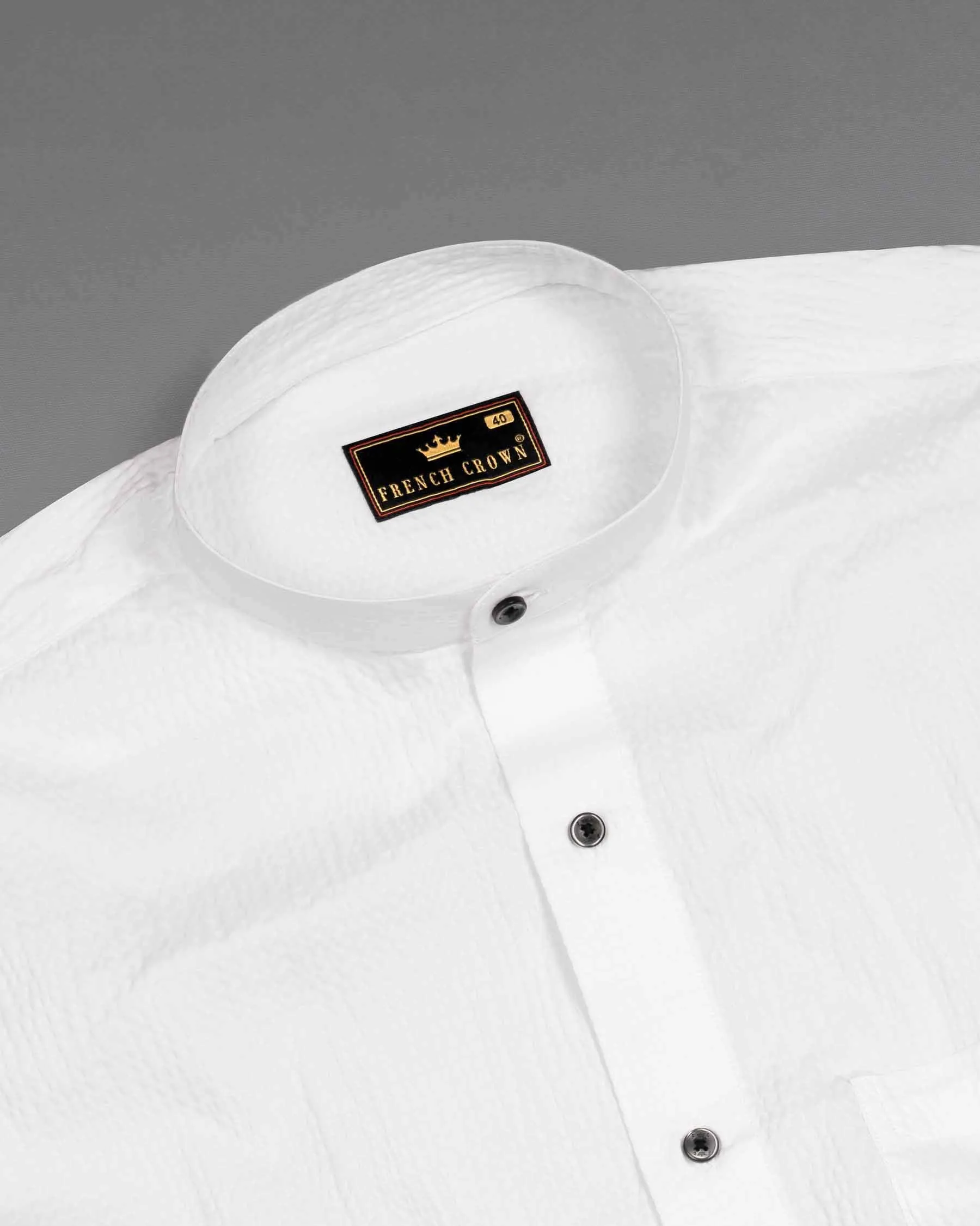 Bright White Seersucker Giza Cotton Shirt sold by French Crown product image thumbnail 4