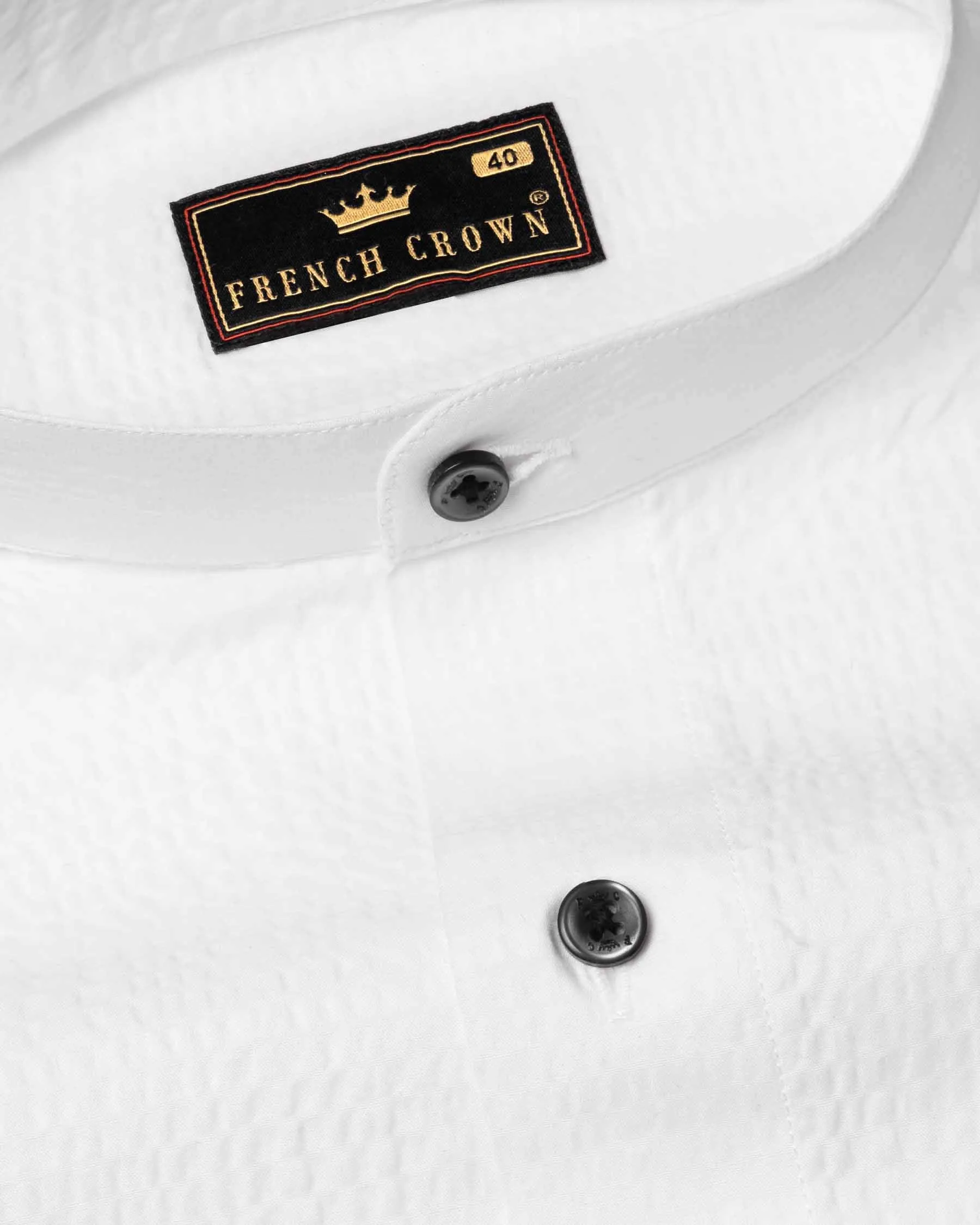 Bright White Seersucker Giza Cotton Shirt sold by French Crown