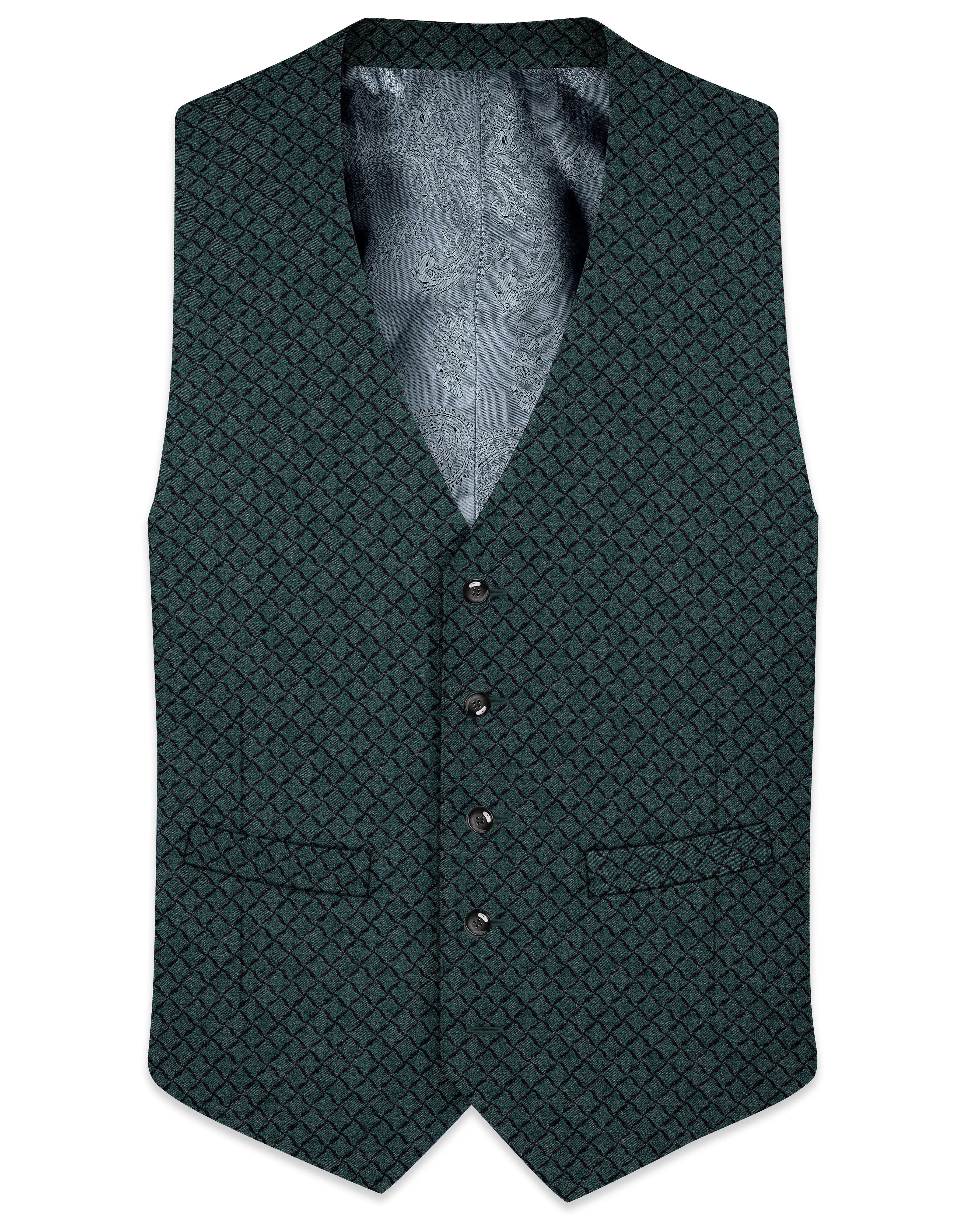 Gunmetal Green Jacquard Textured Designer Waistcoat sold by French Crown